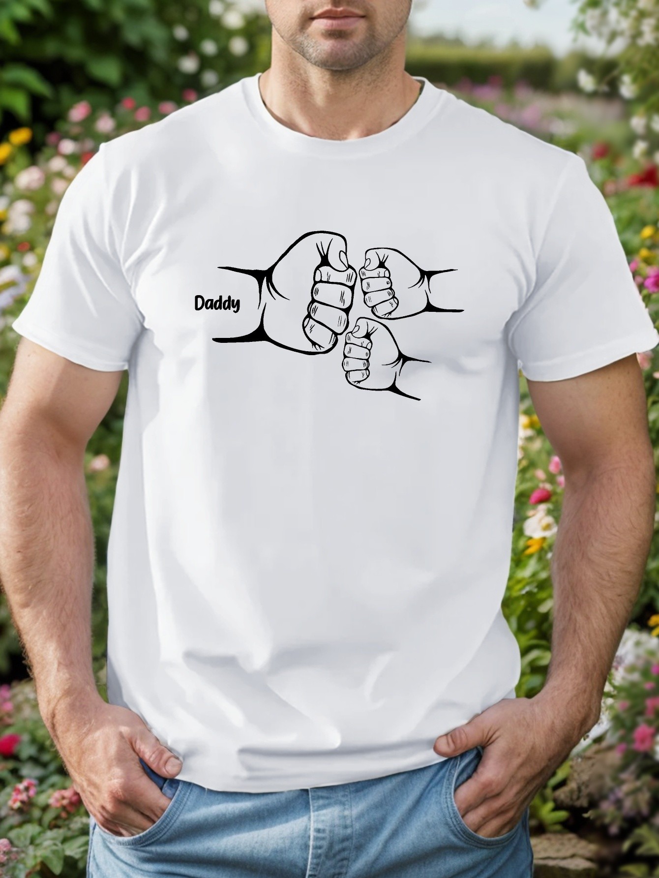 thumbnail image 1 of Men's Daddy And Baby Fist Bump Graphic Tee, Crew Neck, Polyester - Casual Summer Knitted T-Shirt, 1 of 6