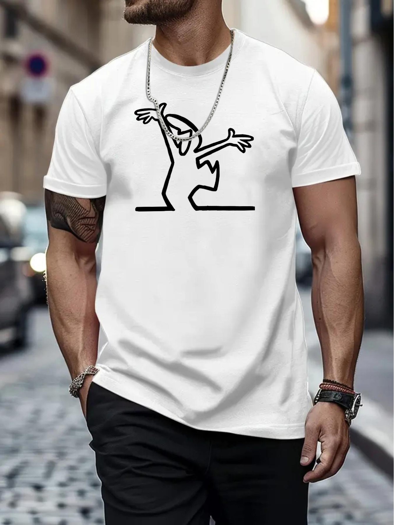 thumbnail image 1 of Men's Casual Crew Neck T-Shirt with Geometric Print - Lightweight, Comfortable Polyester Tee for Summer, 1 of 5