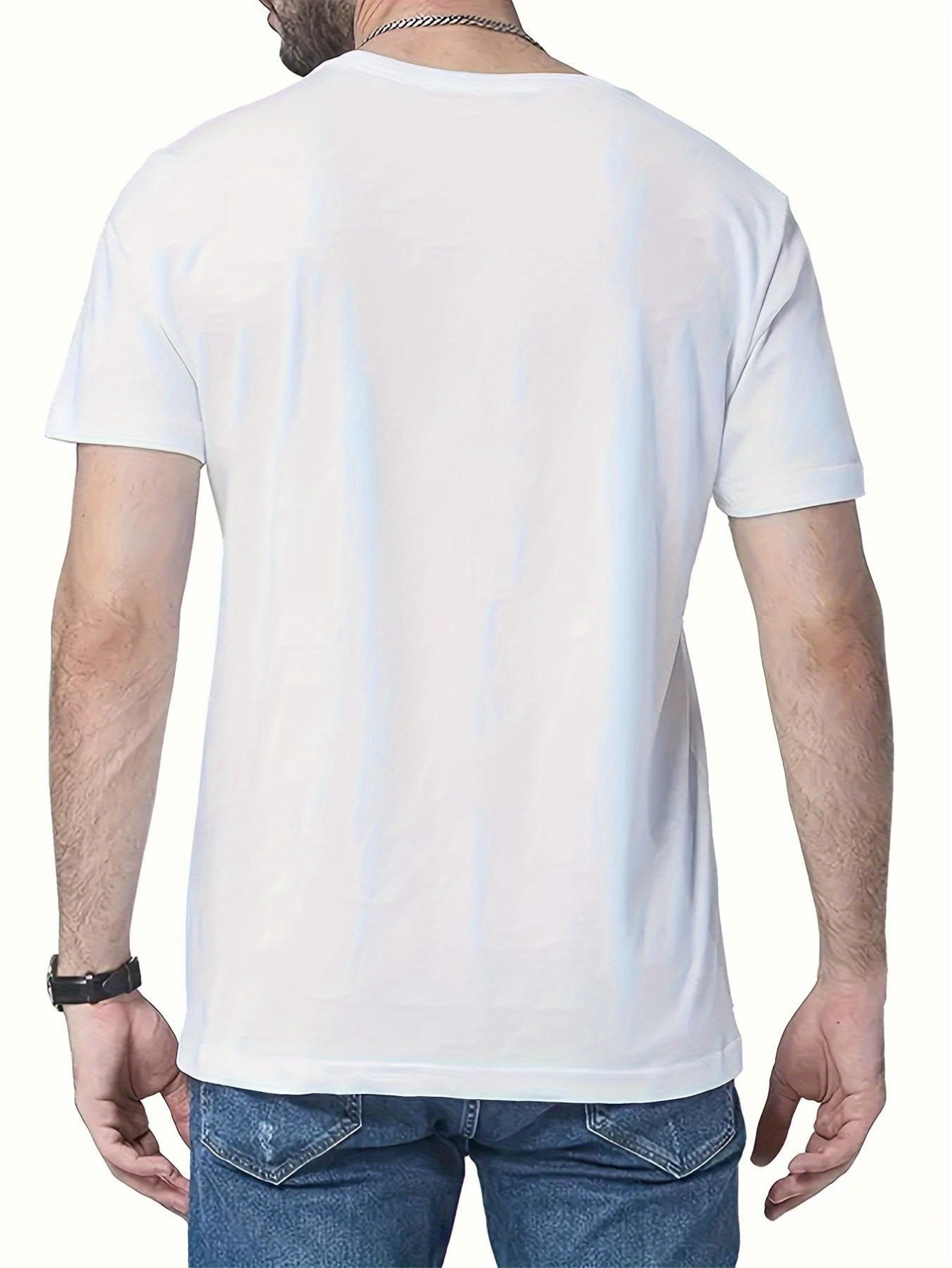 thumbnail image 3 of Men's Casual Crew Neck T-Shirt with Geometric Print - Lightweight, Comfortable Polyester Tee for Summer, 3 of 5