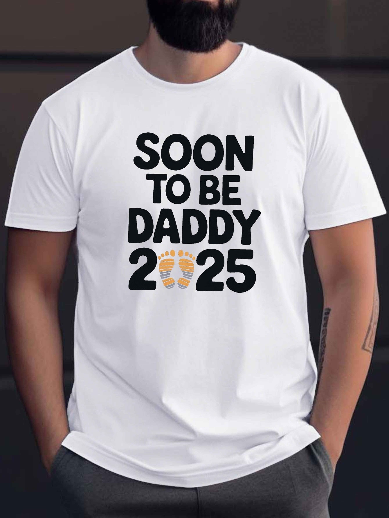 thumbnail image 1 of Soon-to-Be Daddy 2025" Graphic Tee - Casual Short Sleeve T-Shirt for Men, Breathable Polyester, Summer Fashion, 1 of 4