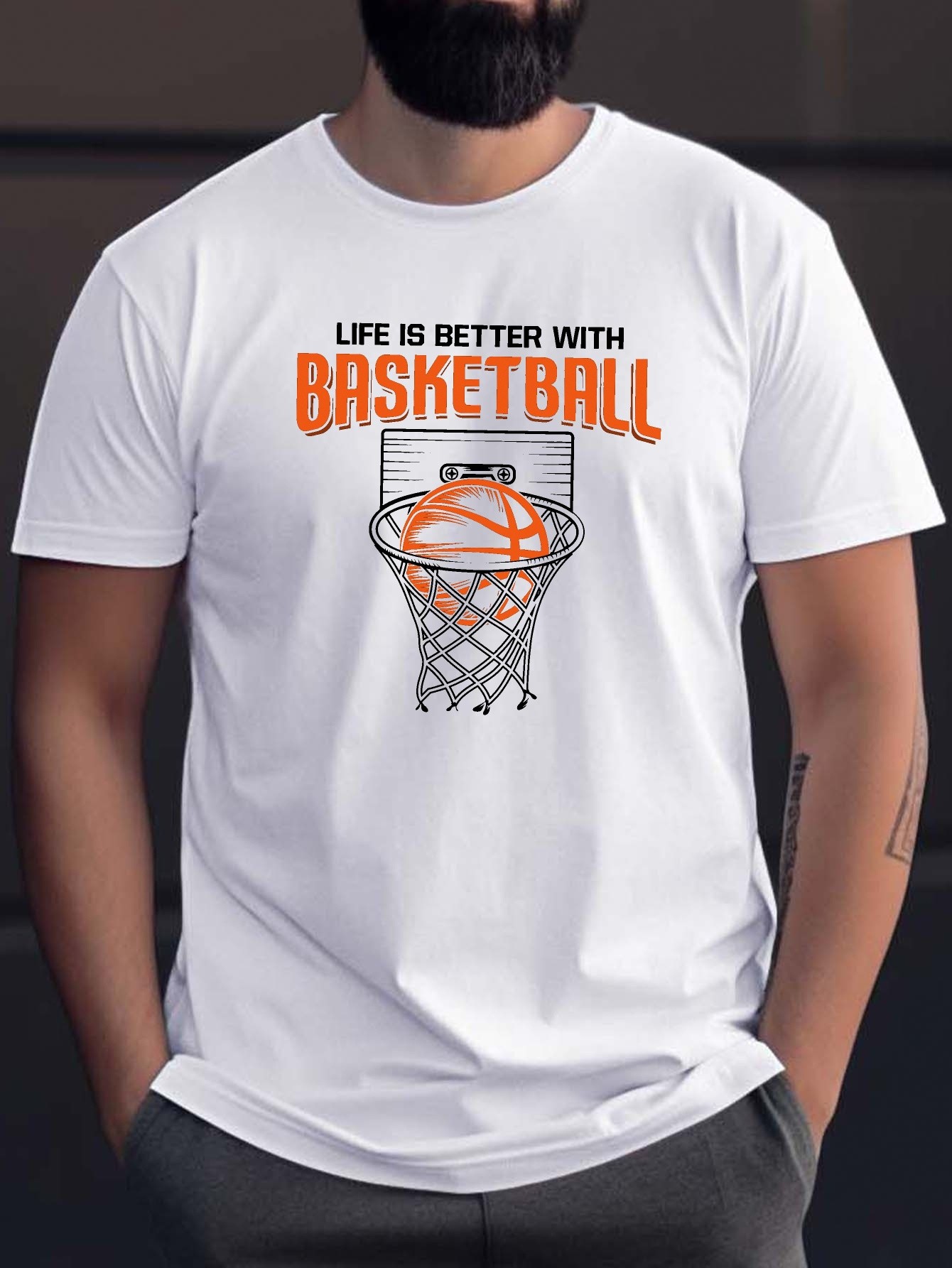 100% Polyester Men's Graphic Basketball Tee - Crew Neck T-Shirt with Slight Stretch, Geometric Design, Regular Fit Adult Sportswear for Casual Summer