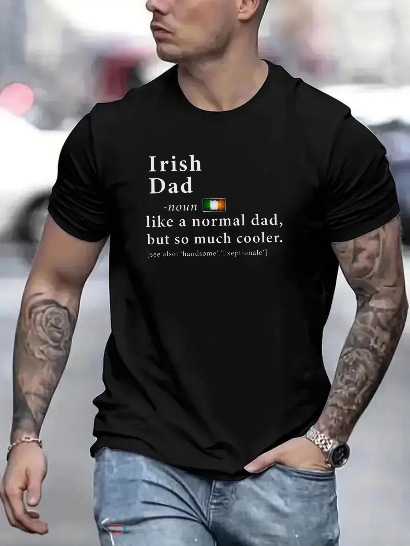 Irish Dad Definition Crew Neck Tee - Breathable Polyester Short Sleeve T-Shirts for Men - Comfy Lightweight Casual Summer Wear with Quick-Drying Fabric