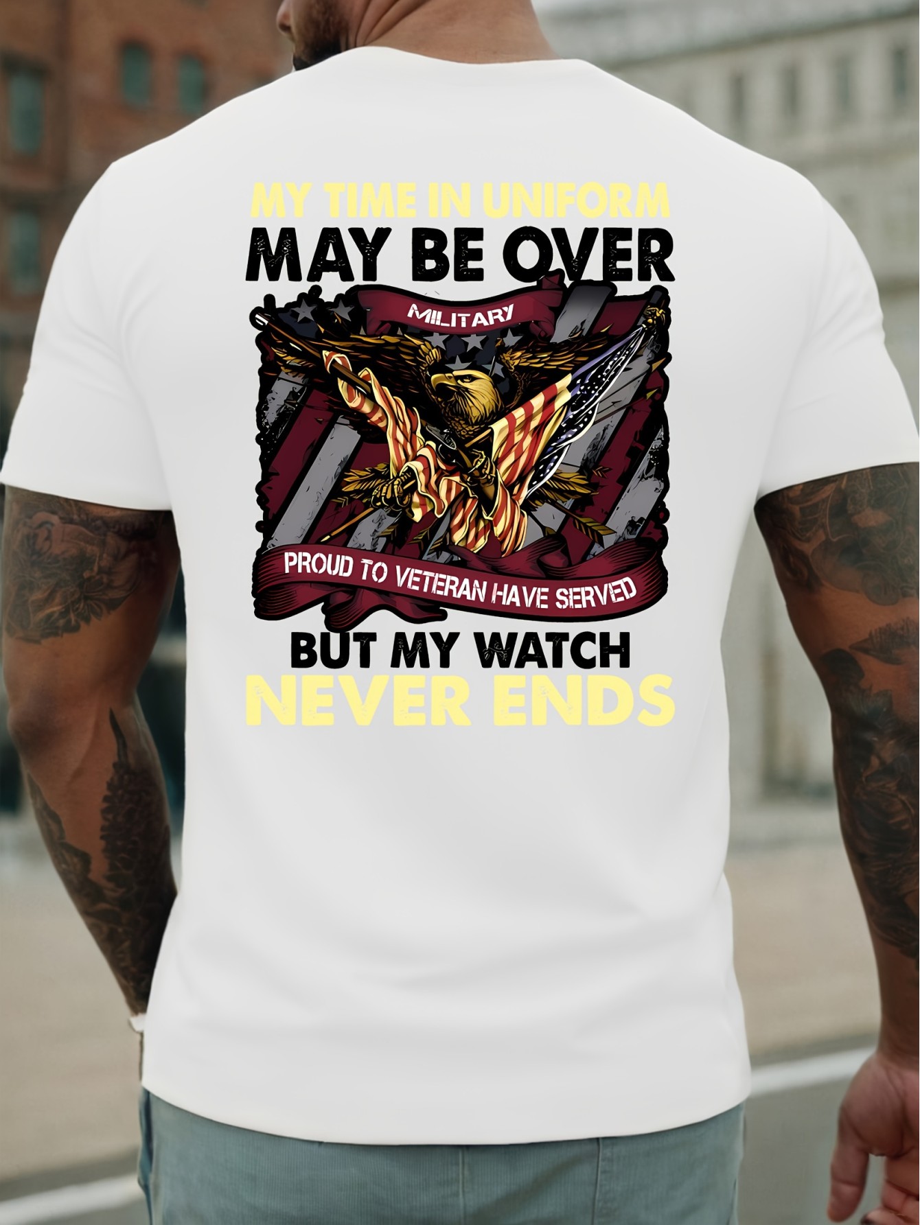thumbnail image 1 of Veteran My time in uniform may be Printed on the back, high-quality 220g thick pure cotton T-shirt, men's fashionable casual combed pure cotton T-shirt, short sleeved round neck T-shirt, Short sleev, 1 of 4