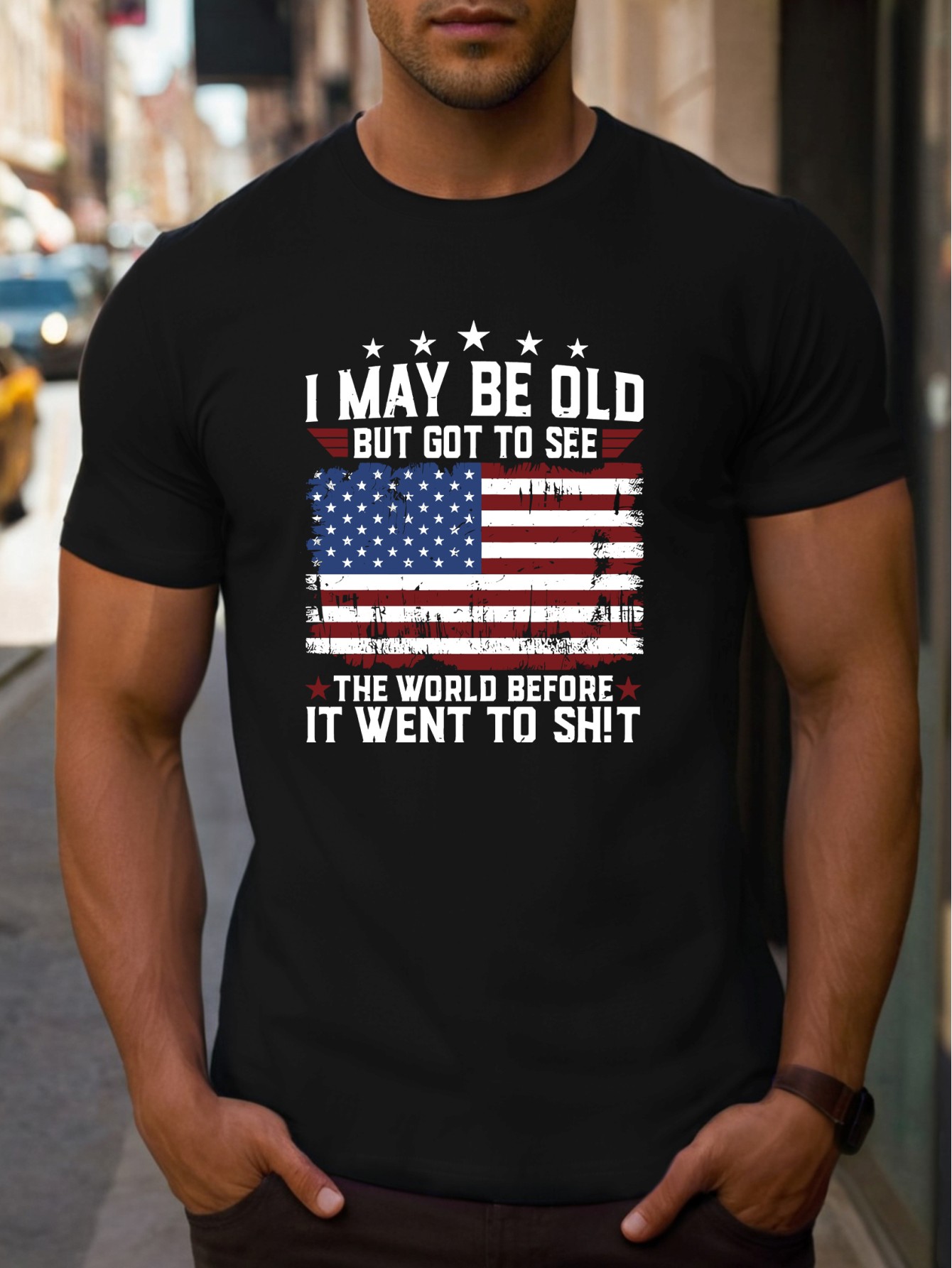 thumbnail image 1 of [Thick Pure Cotton T-shirt] 220g Thick Pure Cotton Independence Day Men's T-shirt - Fashionable Casual Short Sleeved Round Neck Summer T-shirt, 1 of 6