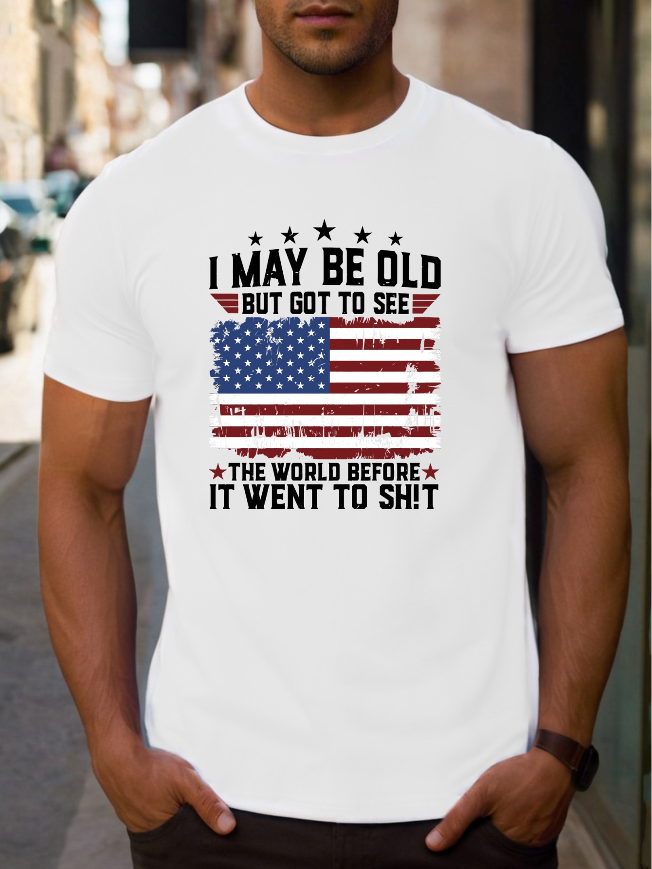 thumbnail image 1 of [Thick Pure Cotton T-shirt] 220g Thick Pure Cotton Independence Day Men's T-shirt - Fashionable Casual Short Sleeved Round Neck Summer T-shirt, 1 of 5
