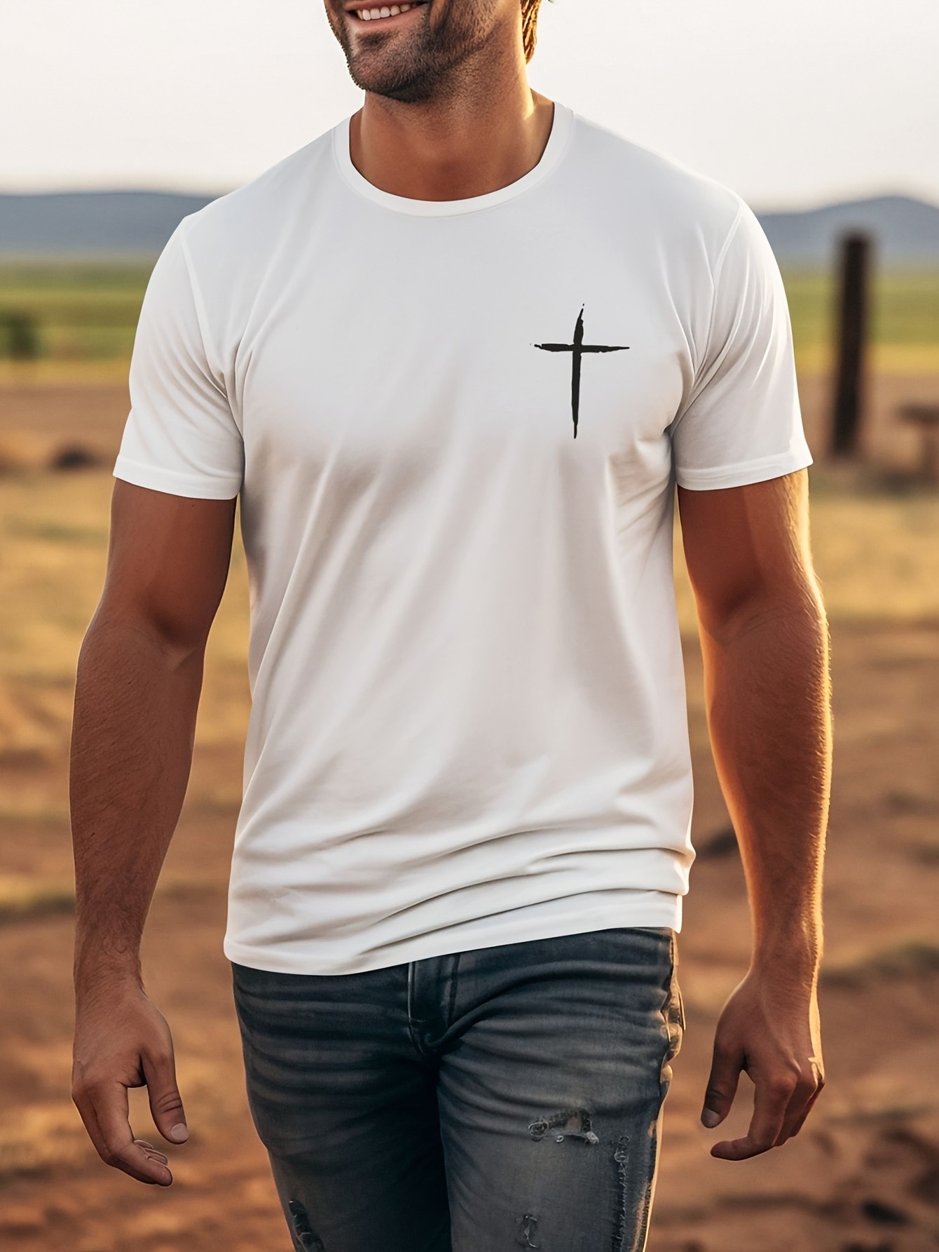 thumbnail image 1 of Print Tee Shirt, Tees For Men, Casual Short Sleeve T-shirt For Summer, Round Neck Tees, 1 of 5