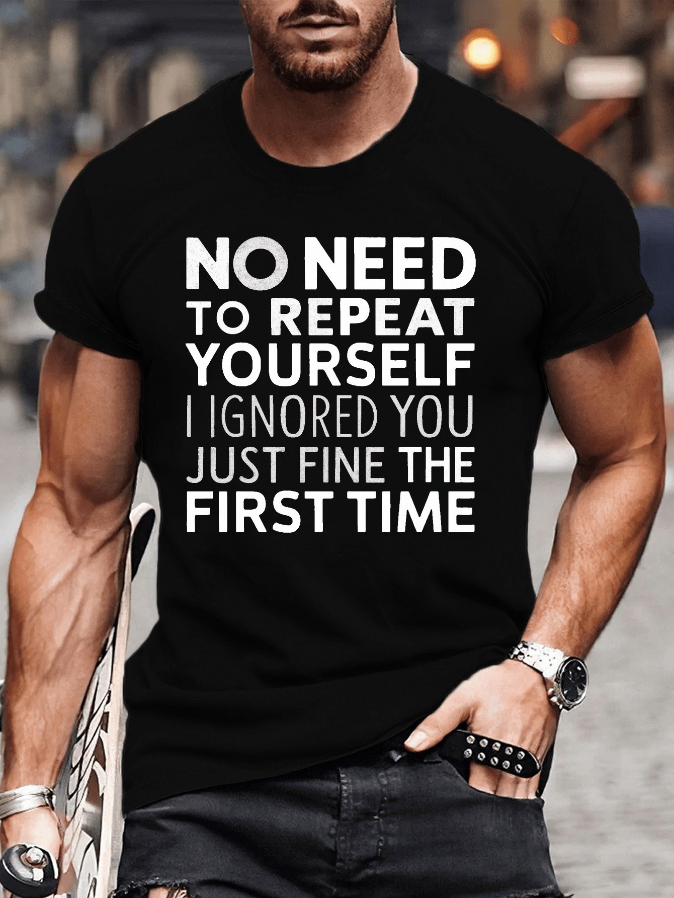 thumbnail image 1 of Breathable Fabric | Men's Soft Cotton T-Shirt with "No Need to Repeat Yourself, I Ignored You Just Fine the First Time" Print - Casual Crew Neck, Breathable & Sweat-Absorbent, Ideal for Summer, 1 of 6