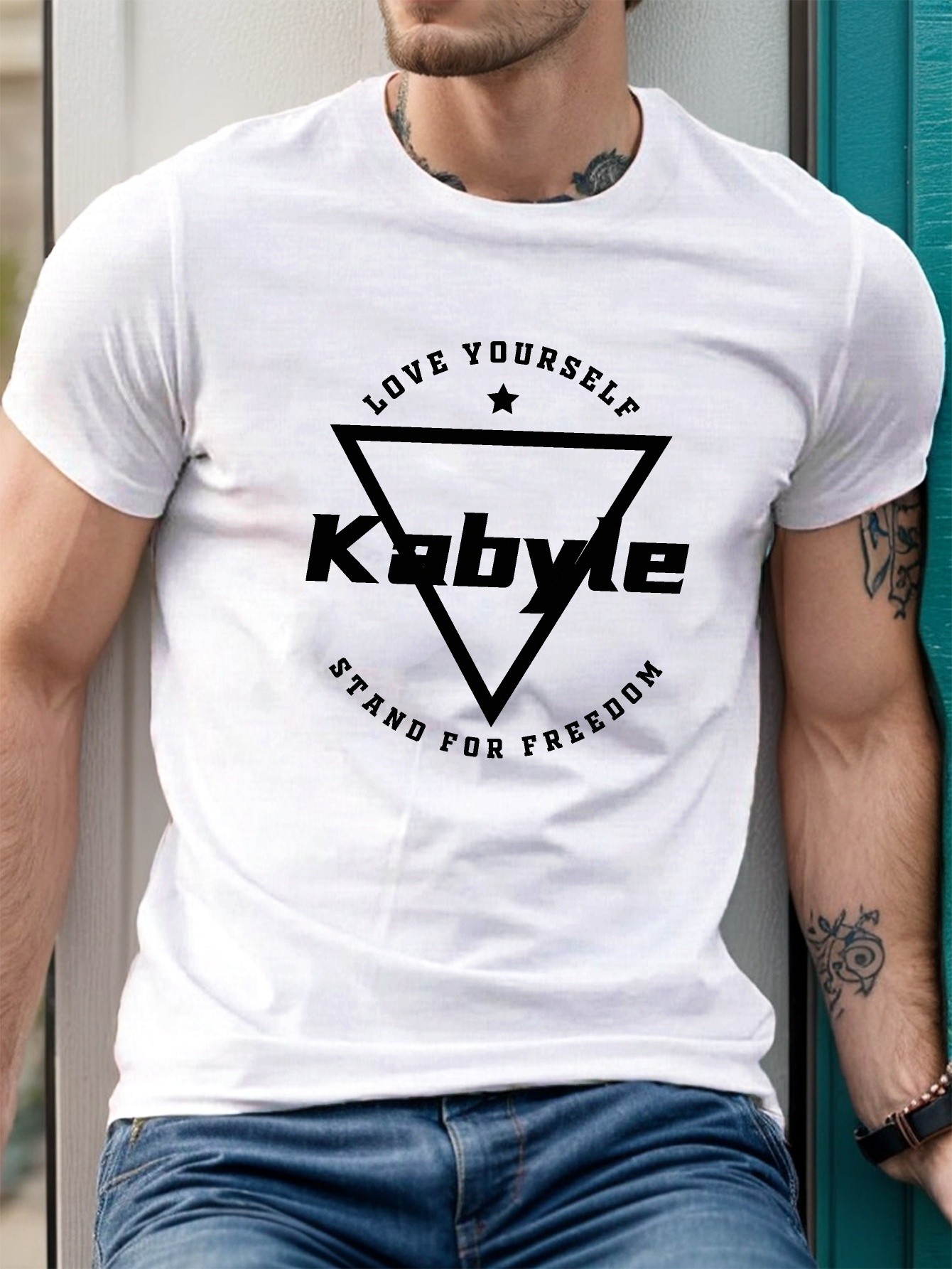 thumbnail image 1 of Freedom Kabyle Geometric Print Men's T-Shirt - Casual Short Sleeve, Breathable Polyester, Machine Washable - Perfect for Summer, 1 of 4