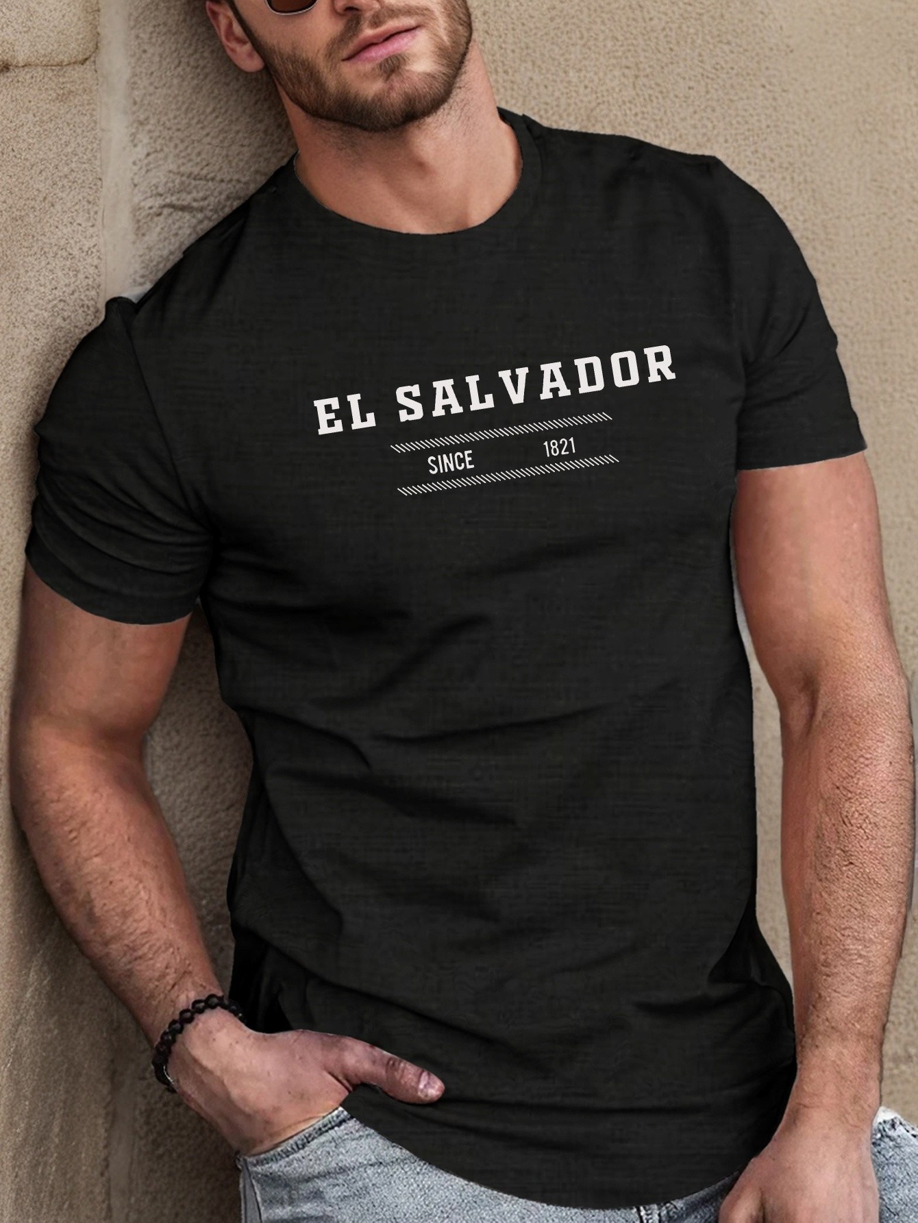 thumbnail image 1 of [Summer Casual Short Sleeve Tee] El Salvador Print T-Shirt for Men - Casual Short Sleeve Polyester Knit Fabric, Geometric Pattern, Round Neck, Regular Fit, Summer Collection, 1 of 6