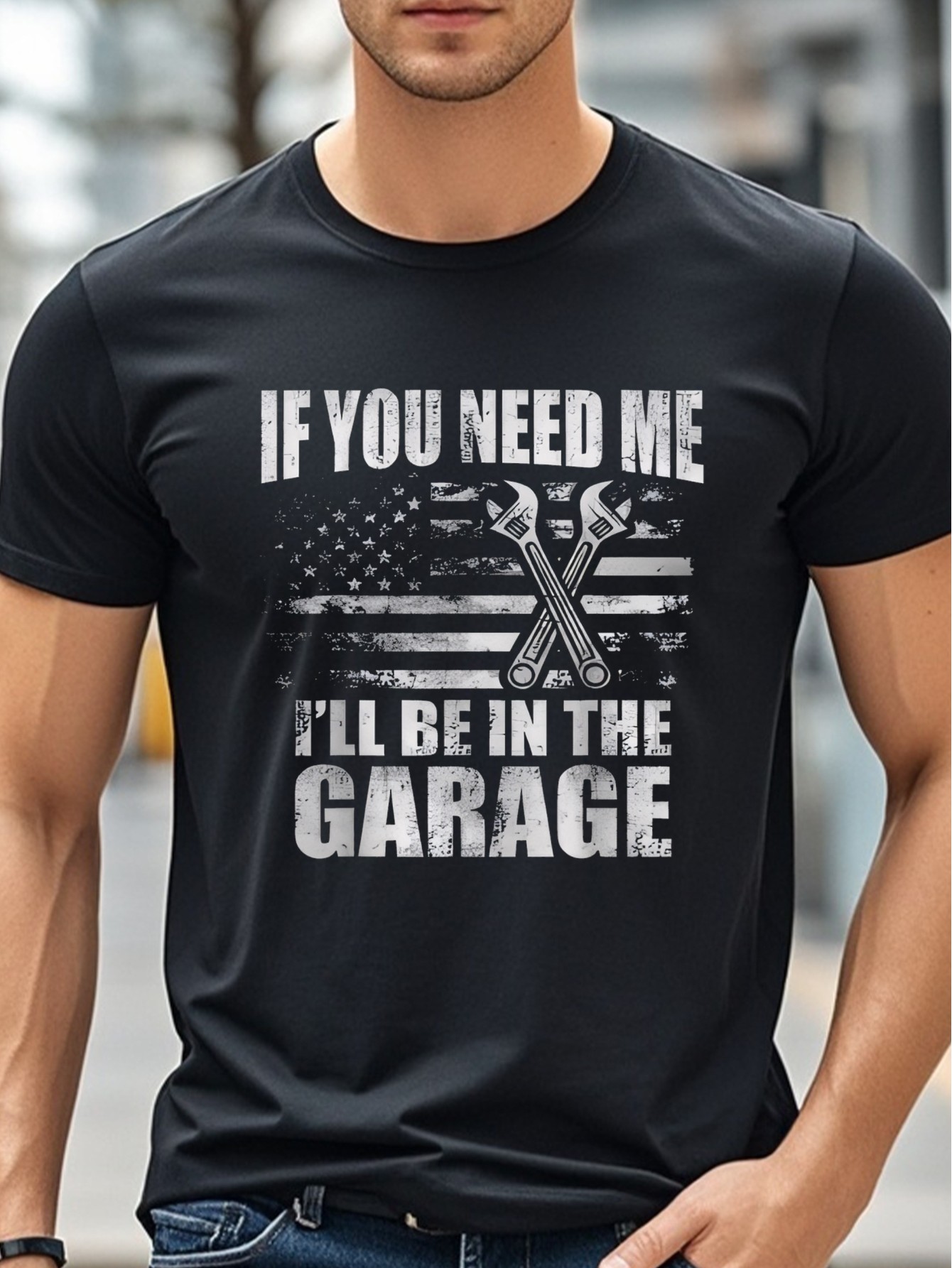 thumbnail image 3 of IF YOU NEED ME I'LL BE IN THE GARAGE, Funny T Shirts For Men, Black Graphic Tee, Cotton Crew Neck, Stylish, Soft 100% Cotton, Breathable, Ultra-Soft, Men Graphic T Shirts, Perfect For Running, Four S, 3 of 6