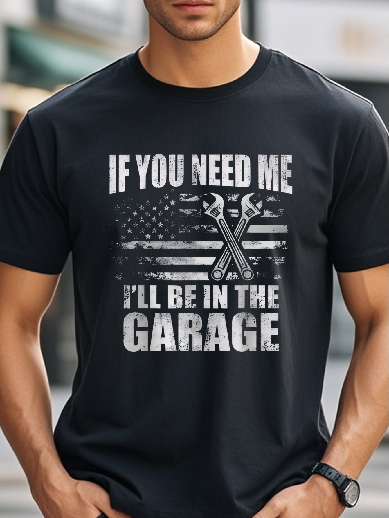 IF YOU NEED ME I'LL BE IN THE GARAGE, Funny T Shirts For Men, Black Graphic Tee, Cotton Crew Neck, Stylish, Soft 100% Cotton, Breathable, Ultra-Soft, Men Graphic T Shirts, Perfect For Running, Four S