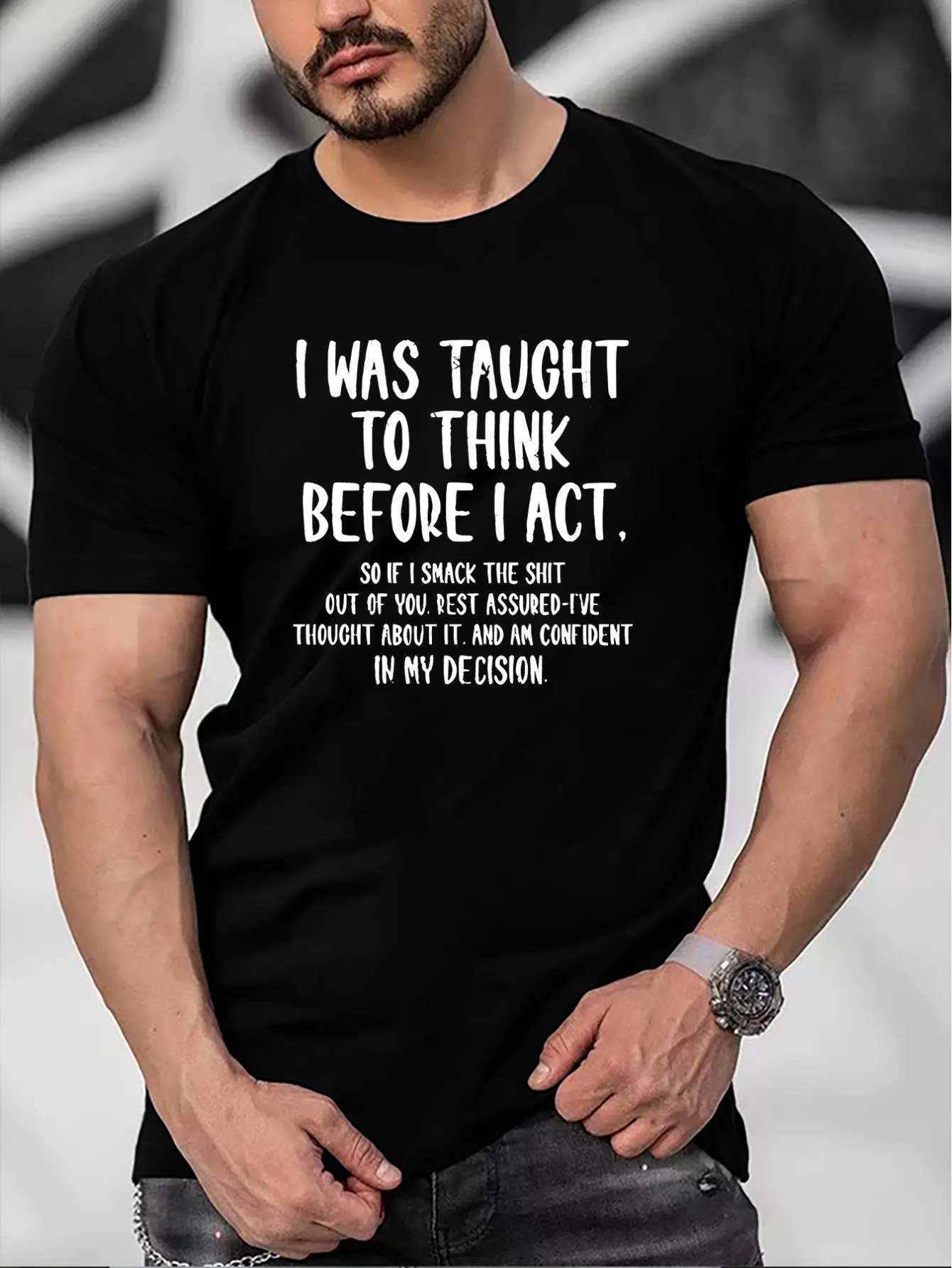 thumbnail image 1 of Confident In My Decision Print T-Shirt, Comfy Tees For Men, Casual Short Sleeve T-shirt For Summer, 1 of 6