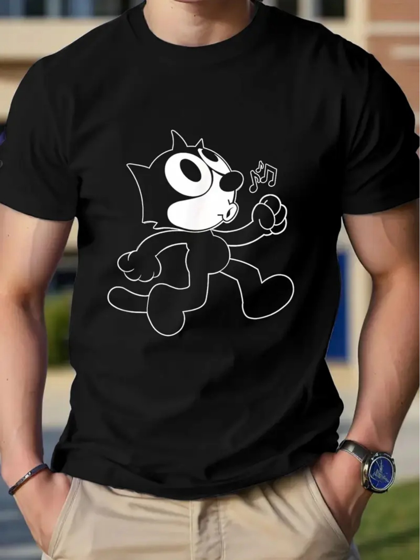 Men's Soft Cotton Crewneck T-Shirt with Cartoon Cat Print - Casual & Comfortable, Breathable Fabric for Summer | Available in Multiple Sizes