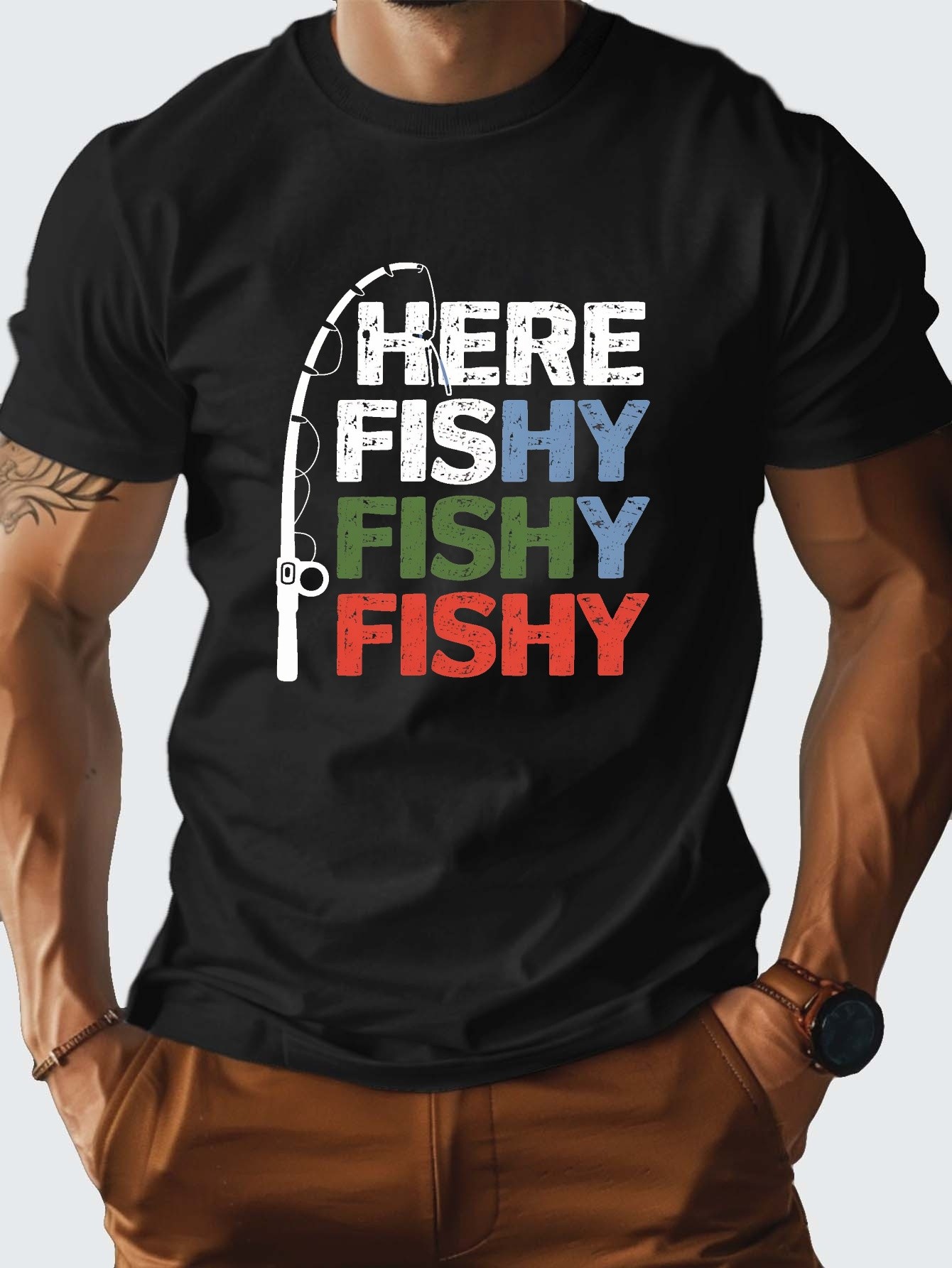 thumbnail image 1 of [Pure Cotton G500 Tshirt] Comfort Fit G500 Pure Cotton Men's Tshirt - Colorful Fishing Rod Phrase, 1 of 5