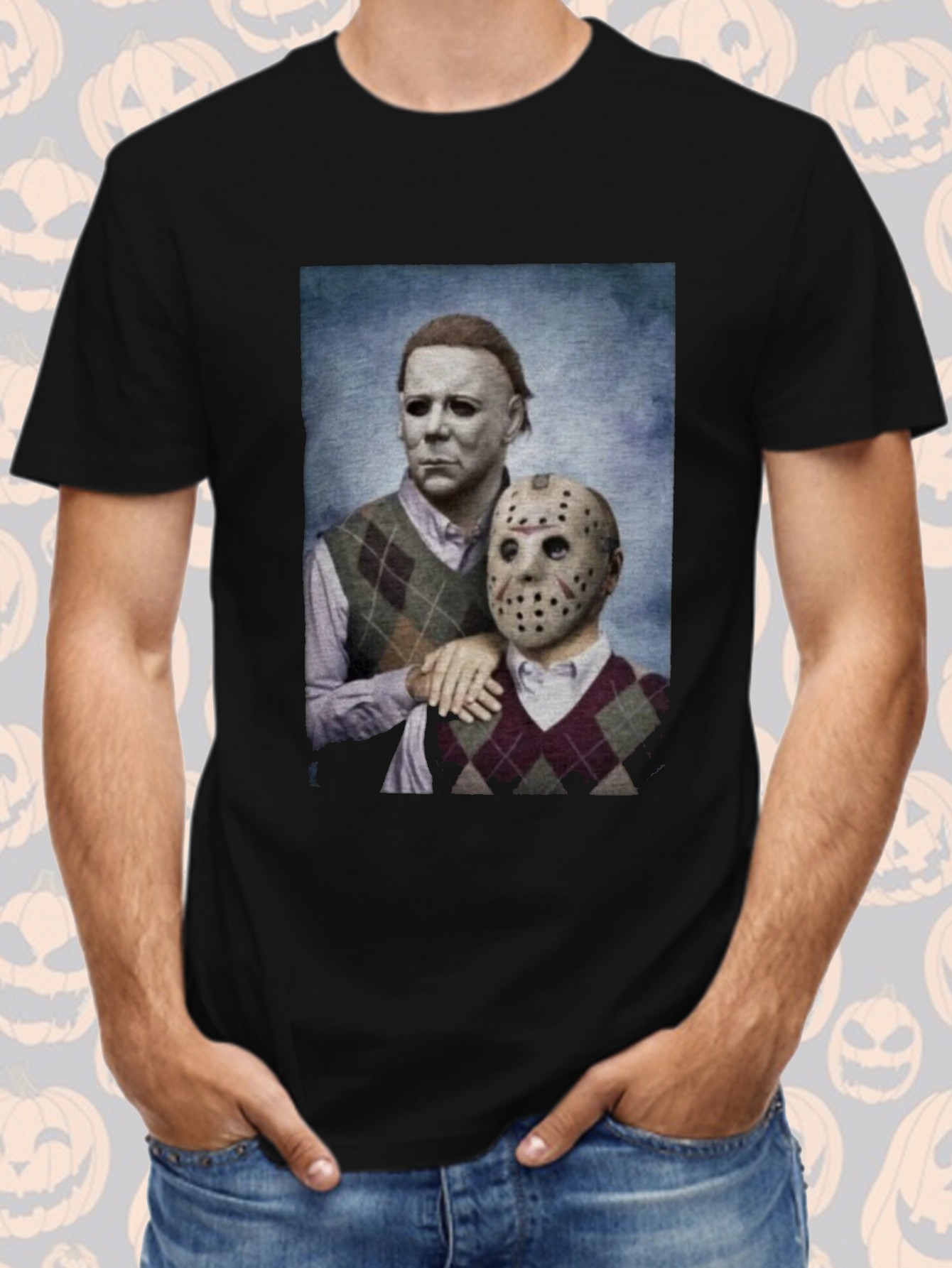 thumbnail image 1 of [Halloween Cotton Top] Cotton Halloween Print Men's Top - Casual Short Sleeve Crew Neck T-shirt - Outdoor Clothing, 1 of 6
