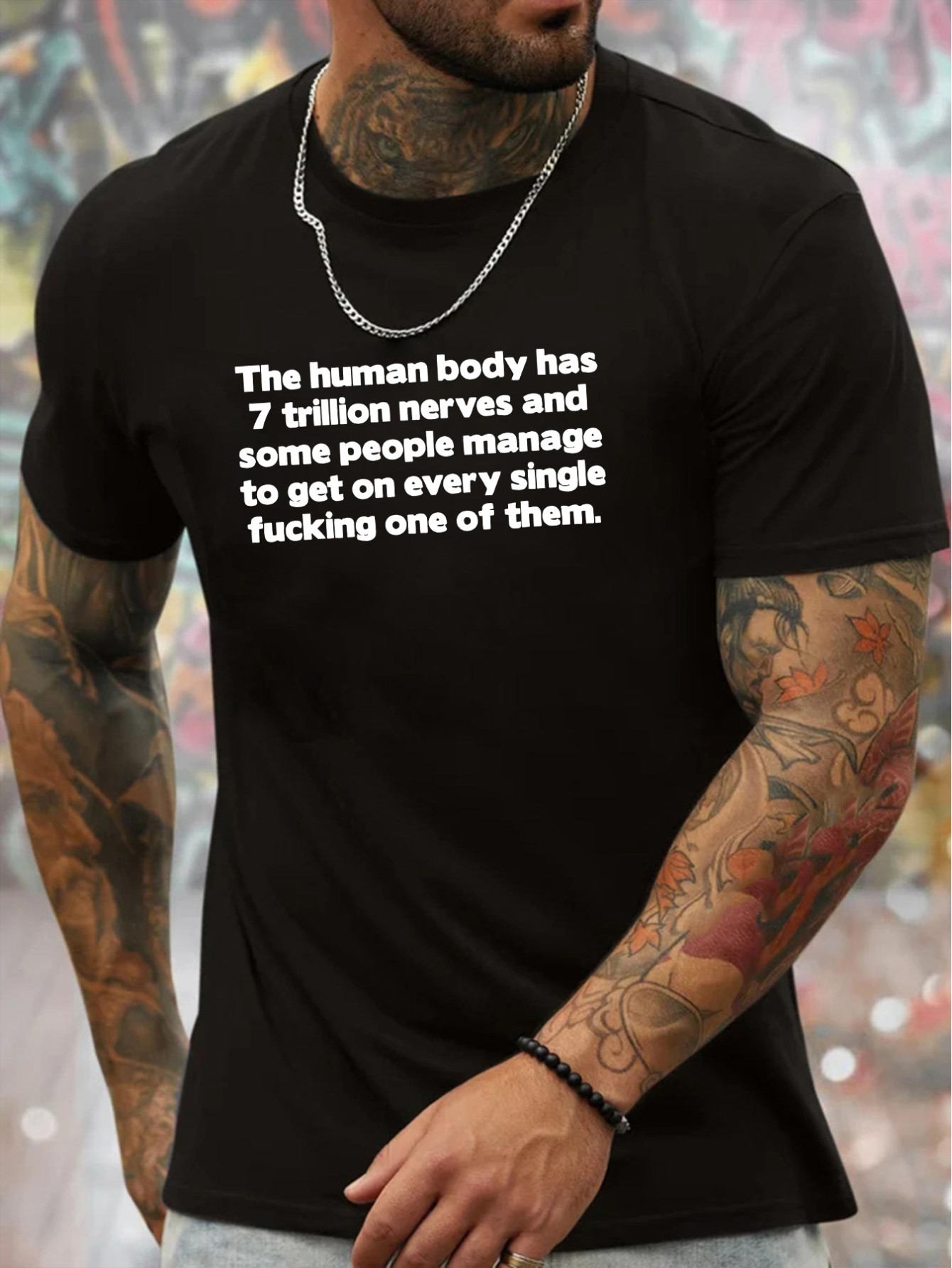 thumbnail image 1 of Men's Polyester Crew Neck T-Shirt with Humorous Nerve Quote | Geometric Pattern | Short Sleeve | Slight Stretch Fabric | Casual Summer Knit Top | Daily Wear, 1 of 5