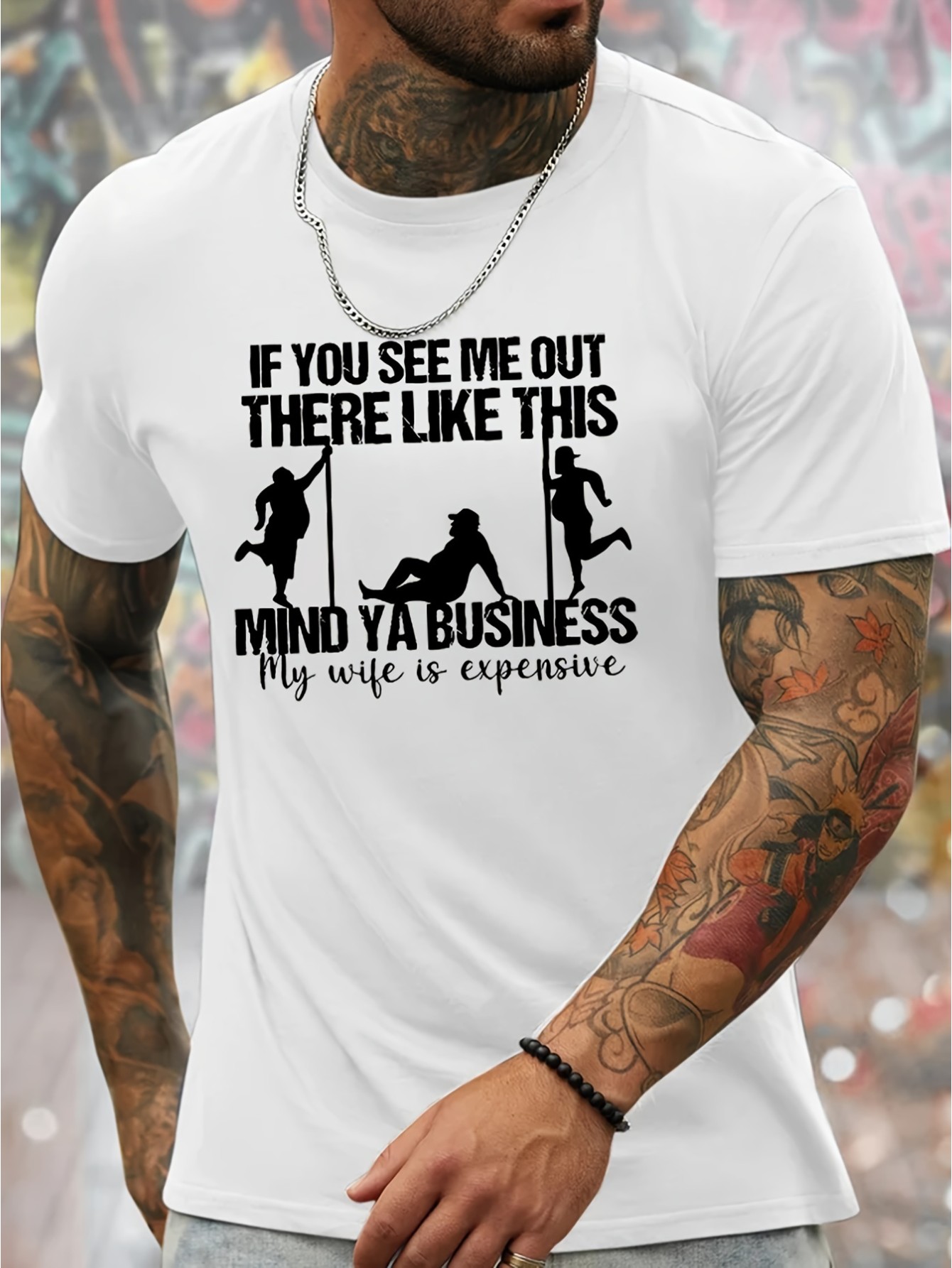thumbnail image 1 of IF YOU SEE ME OUT THERE LIKE THIS And Three Men Graphic Print, Men's Novel Graphic Design T-shirt, Casual Comfy Tees For Summer, Men's Clothing Tops For Daily Activities, 1 of 4