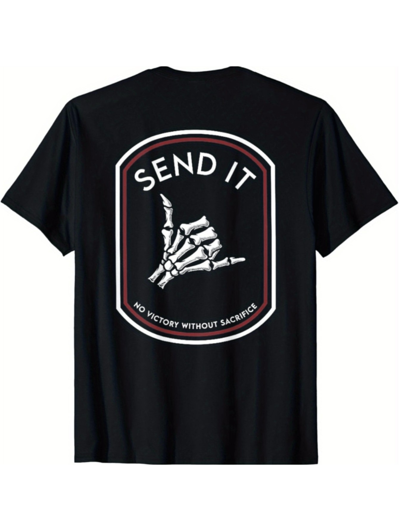 thumbnail image 1 of Men's Casual Cotton T-Shirt with Bold "SEND IT" Graphic Print, Crew Neck, Short Sleeve, Regular Fit - No Victory Without Sacrifice Design, Black with White & Red Accents, Casual Wear | Relaxed Fit To, 1 of 6