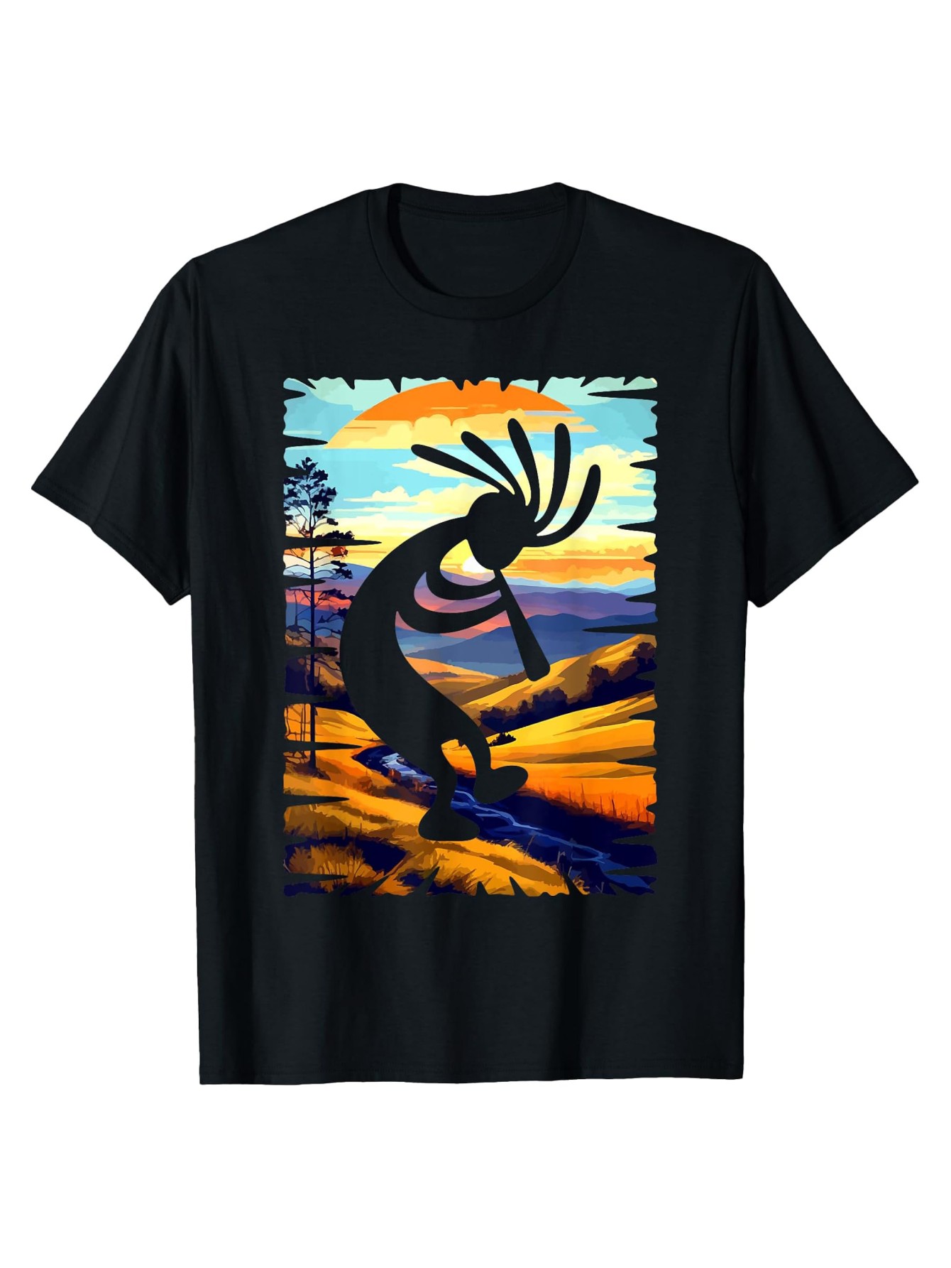 thumbnail image 2 of Kokopelli Dancing Graphic Tee - 100% Cotton, Perfect Gift for Men, Dad, Husband, Grandpa - Casual Round Neck T-Shirt in Black, Sizes S-XXXL, 2 of 6