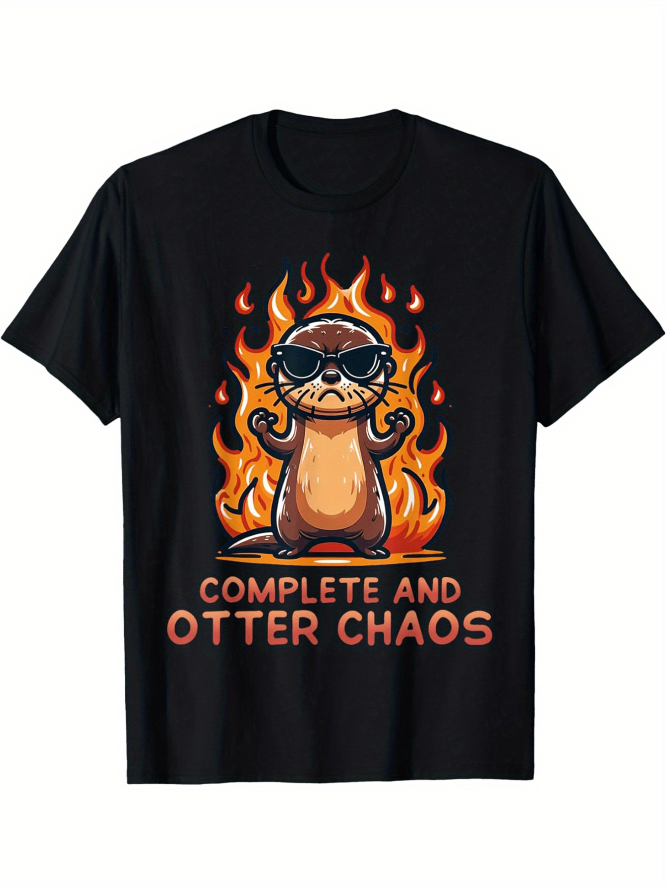 thumbnail image 2 of [Cotton Otter T-Shirt] 100% Cotton Men's Graphic T-Shirt - Complete Otter Chaos Design with Fashion Glasses & Flames, Black Casual Short Sleeve Tee for Summer, Perfect Gift for Otter Lovers, 2 of 7