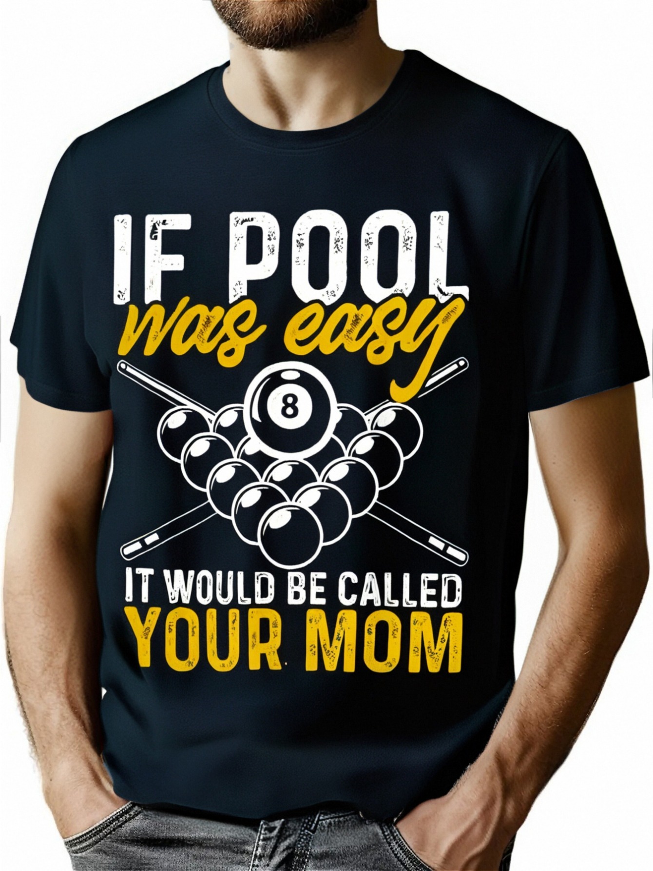 thumbnail image 1 of [Billiards Print Cotton Tee] Graphic Billiards Print Cotton T-shirt - Men's Casual Short Sleeve Crew Neck Tee - Gift For Men, 1 of 7