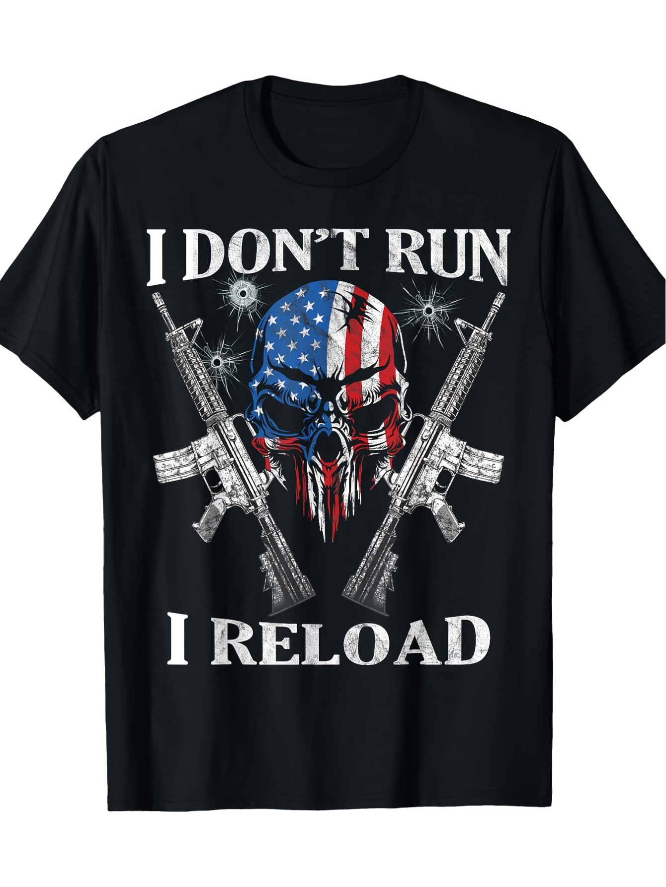 thumbnail image 2 of [I Don't Run, Gun Rights Tee] AR-15 Skull American Flag 100%Cotton T-Shirt - I Don't Run I Reload Gun Rights - 220g, 2 of 7