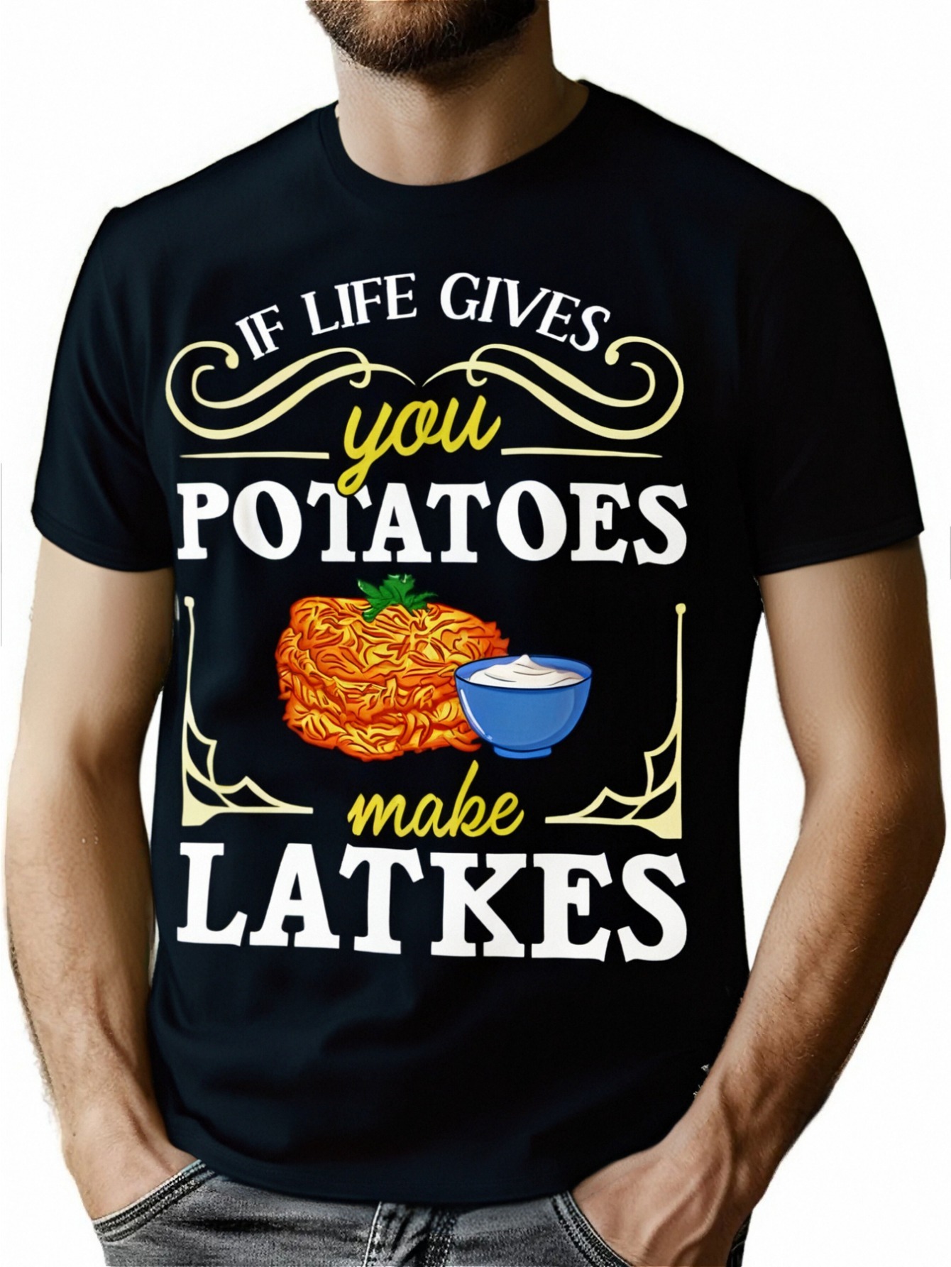 thumbnail image 1 of Potato Latkes Jewish Hanukkah T-Shirt Celebrating Hanukkah Festive Design Best Gift to Men Women Dad Mom Friends, 1 of 7