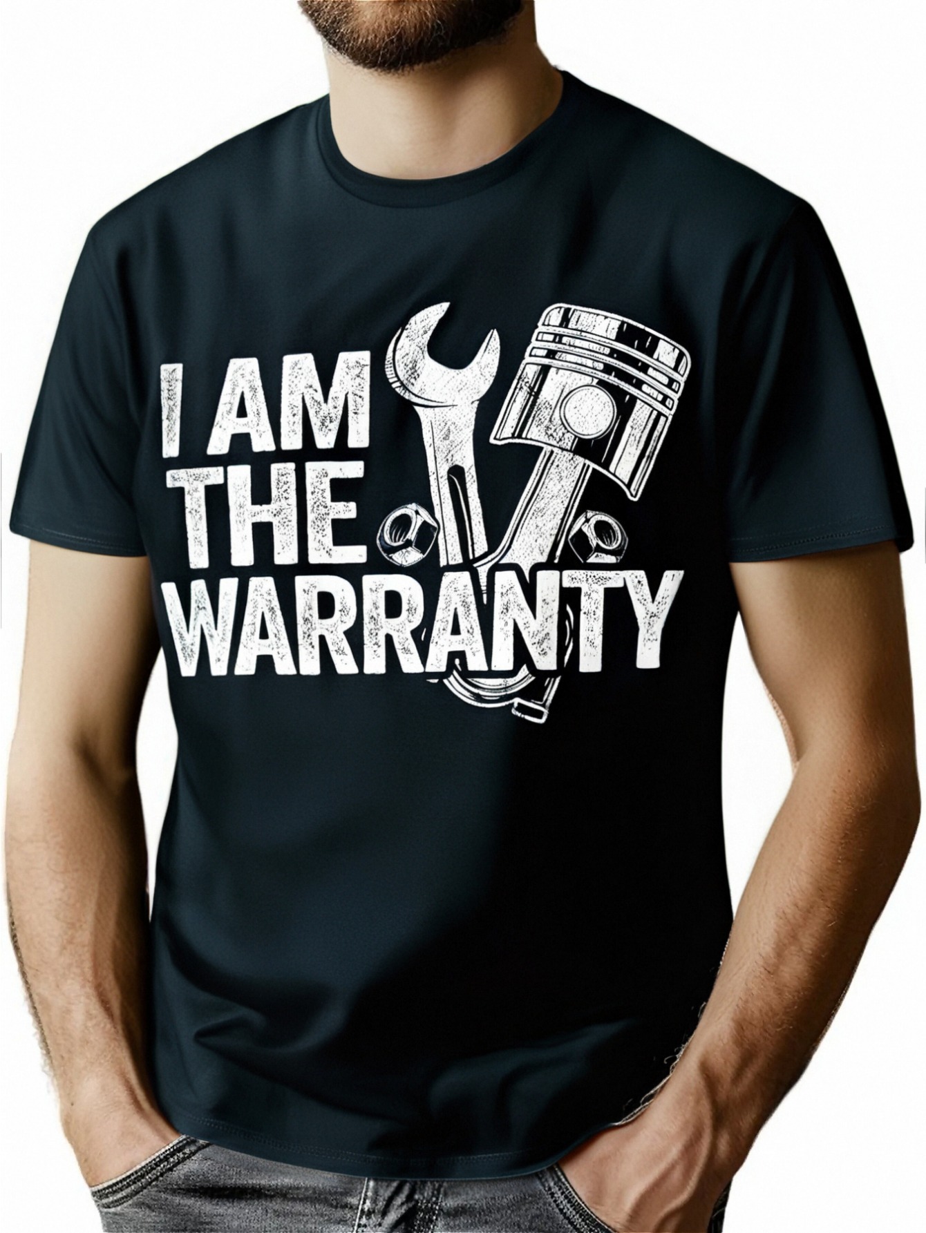 Men's Cotton Crew Neck T-Shirt, Casual Short Sleeve Pullover with "I Am The Warranty" Print, All-Season Knit Fabric Tee for Weekend Casual Wear, Oversized T Shirt