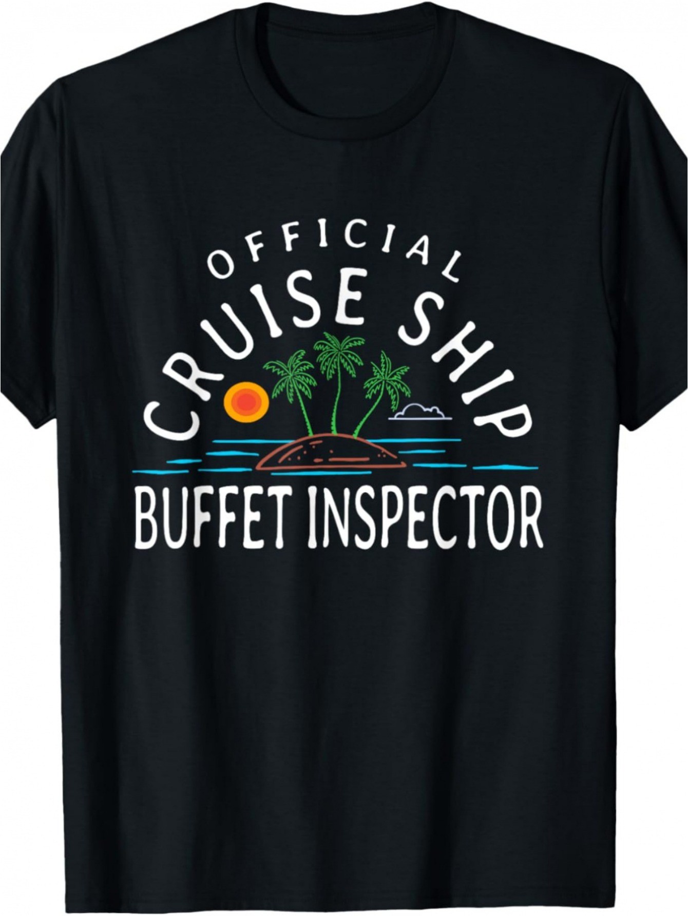 thumbnail image 2 of [Crew Neck Cotton Regular Fit Tee] [1pc Tropical Cruise Ship Print T-Shirt] Men'S Cotton T-Shirt, Crew Neck, Slight Stretch, Regular Fit, Knit Fabric, with Tropical Cruise Ship Buffet Inspector Print, 2 of 6