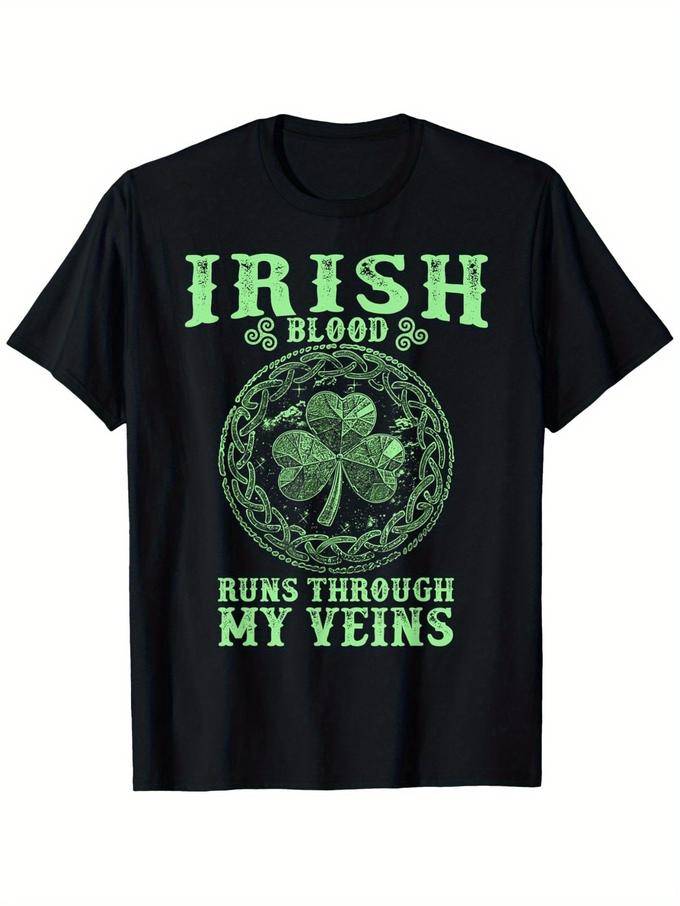 thumbnail image 2 of [Cotton St. Patrick's Day Tee] 100% Cotton, Breathable St. Patrick's Day "Irish Blood Runs Through My Veins" T-Shirt - Ideal for Outdoor Activities, Casual Wear, Sizes S-XXXL, 2 of 6