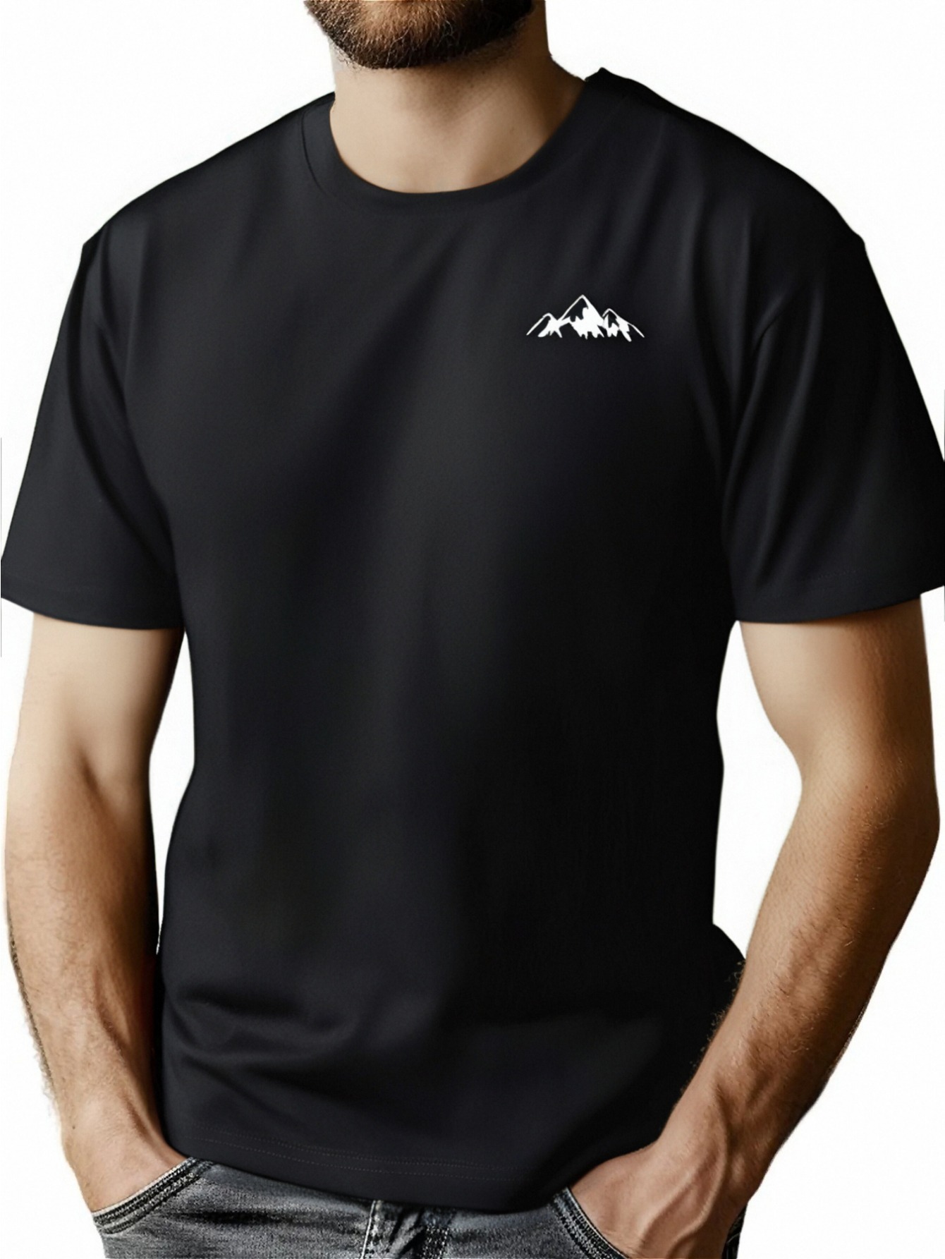 thumbnail image 1 of Men's Polyester T-Shirts with Geometric Mountain Print – Casual Crew Neck, Short Sleeve, Slight Stretch, Knit Fabric Tops for Summer, 1 of 6