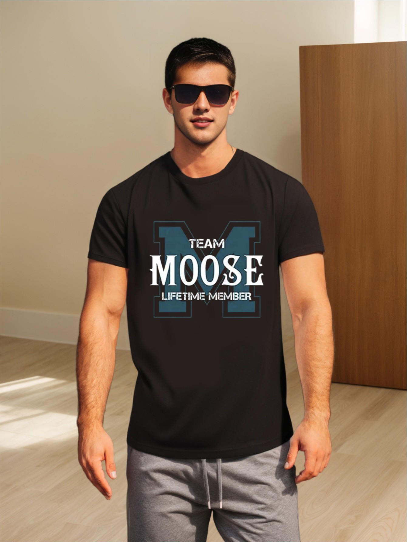 thumbnail image 1 of [Funny Printed Cotton Tee] TEAM MOOSE Men's Cotton T-Shirt - Funny Printed, Casual, Comfortable Fit - Lifetime Member, Short Sleeve, Versatile Daily Wear, 1 of 6