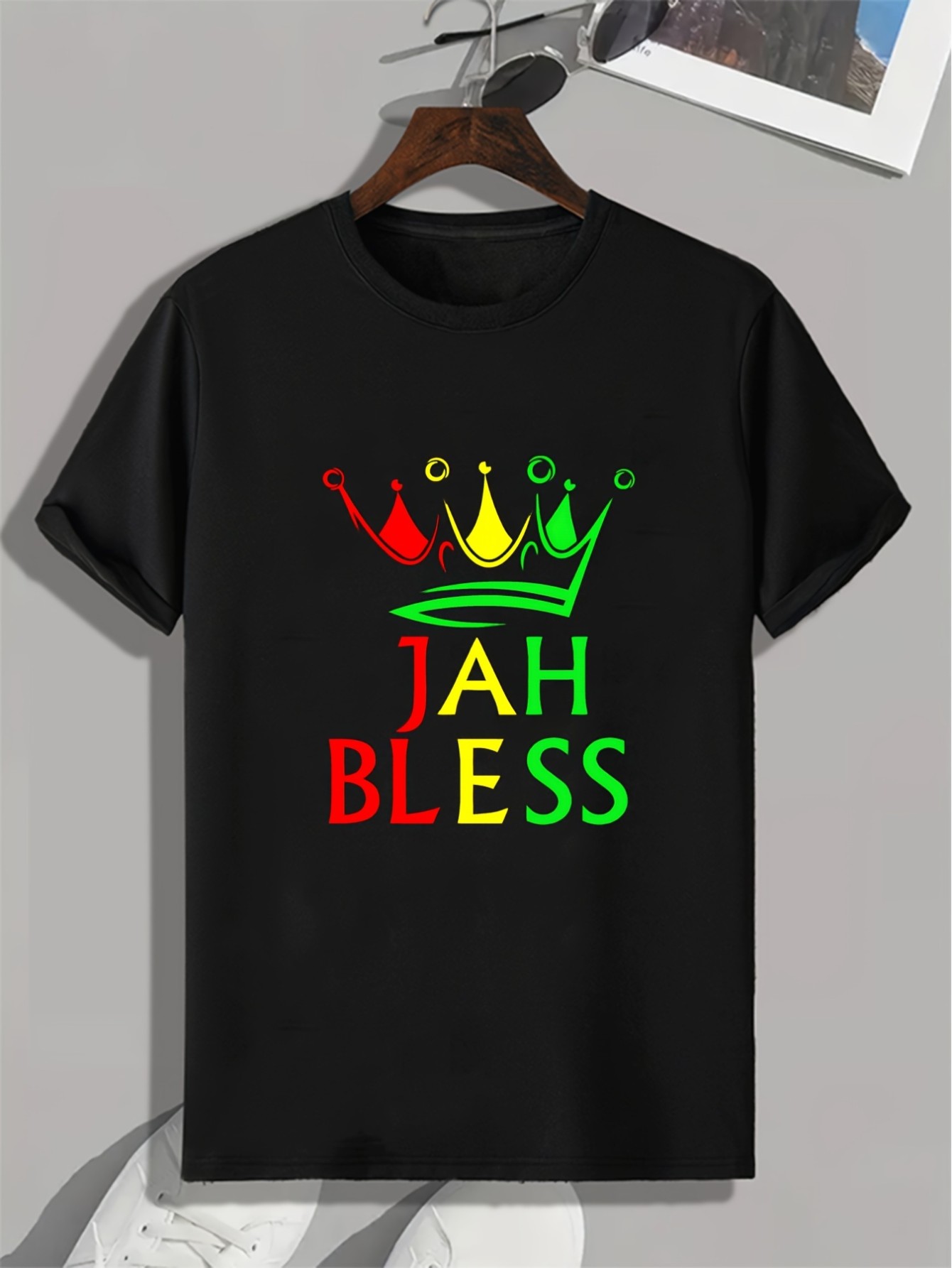 thumbnail image 3 of JAH BLESS Creative Crown Graphic Print Men's Fashion Trend Crew-neck T-shirt, Comfy And Simple Fit, Versatile Outdoor Top For Daily Wear, 3 of 6