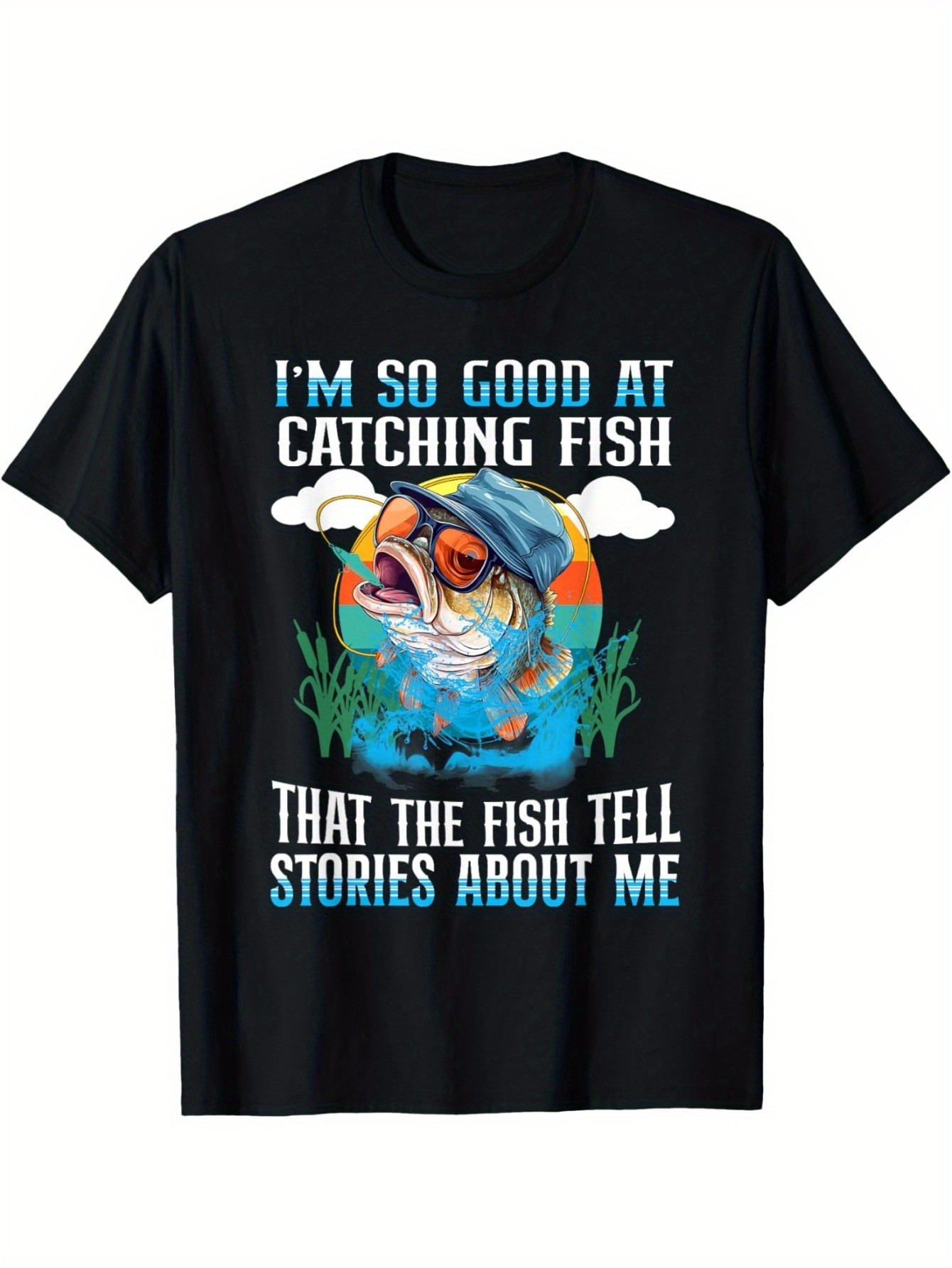 thumbnail image 2 of Men's Fun Fishing Graphic Tee - Soft Cotton, Breathable & Comfortable, Vibrant Blue & Orange with Fashion Glasses Fish Print, Perfect for Summer, Fishing Gift, 2 of 7