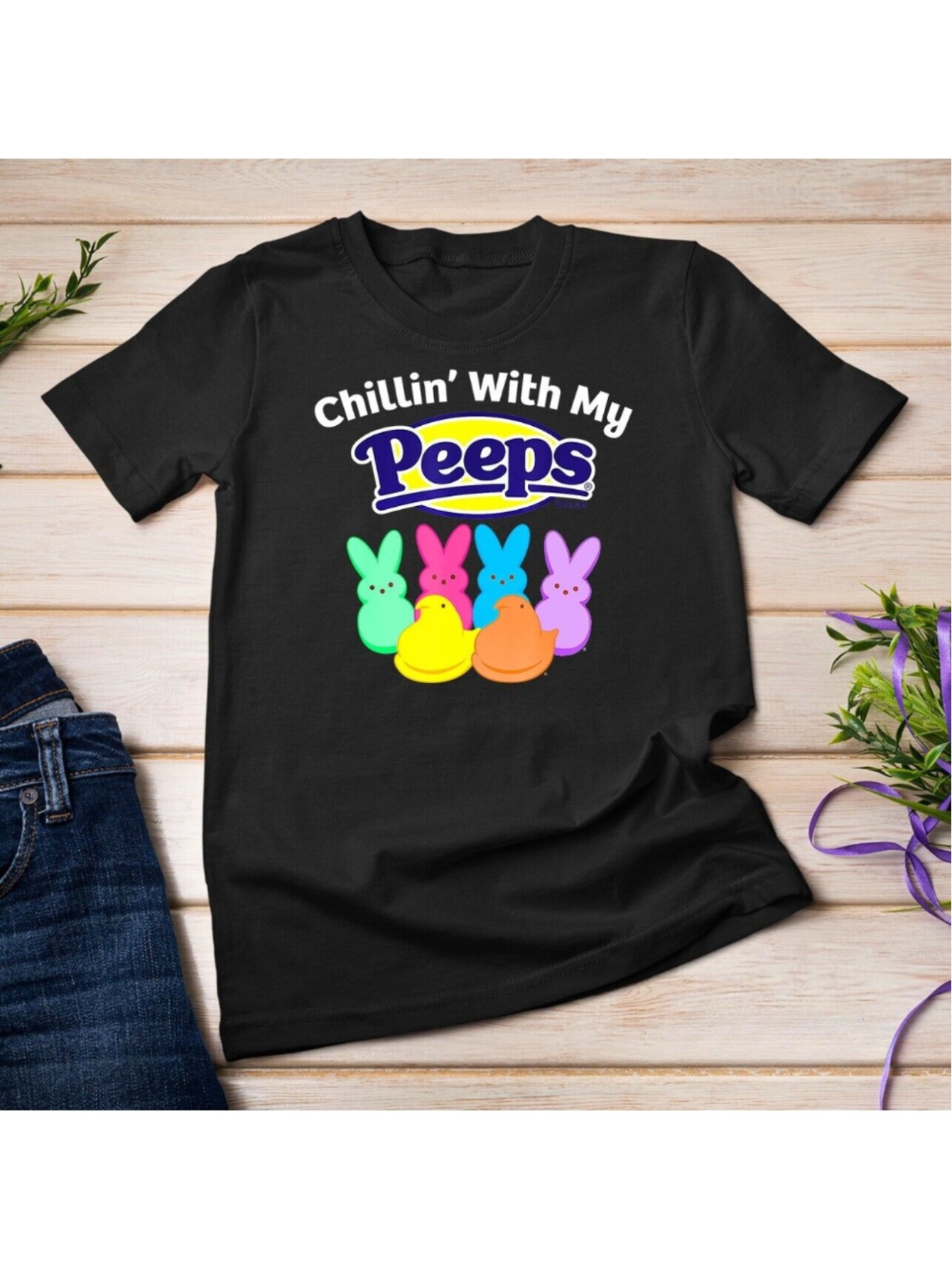 thumbnail image 2 of Peeps Easter Chillin' With My Peeps T-Shirt Unisex T-shirt All-Season Family T-shirt, 2 of 7