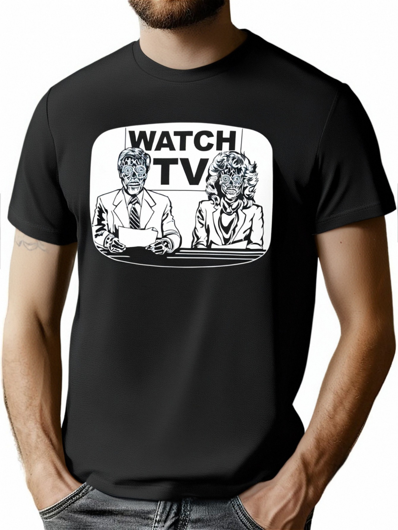 Funny Graphic Printed Black Men's T-shirts - They Live on TV T-shirts
