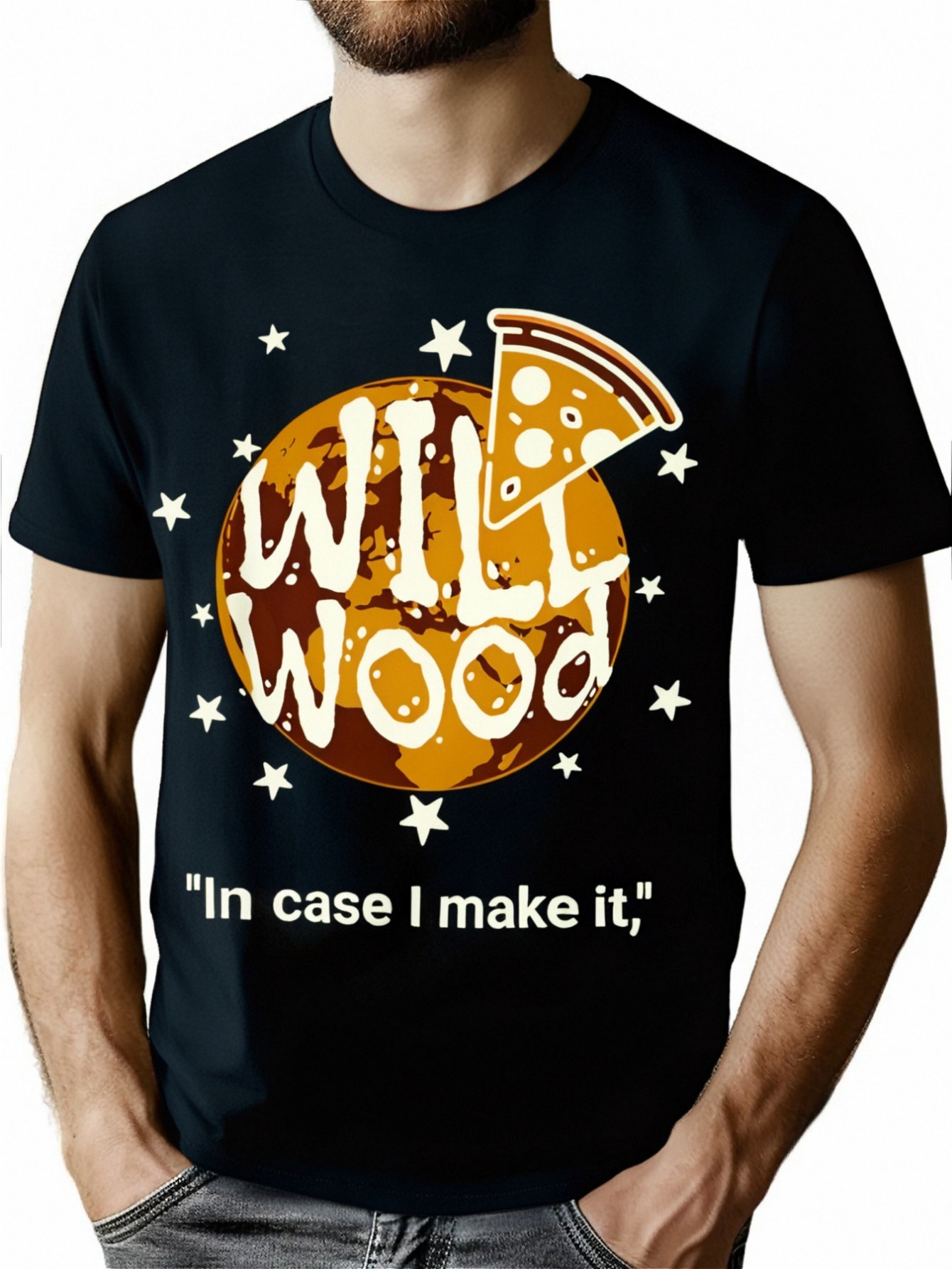 Will Wood Funny Graphic Tee - "In Case I Make It" Design, 100% Cotton, Black Casual T-Shirt for Men, Perfect for Parties, Outdoors & Casual Attire