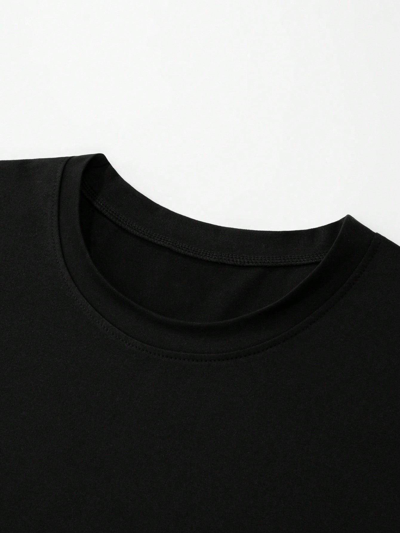 thumbnail image 4 of 2025 Men's Summer Leisure Letter & Tape Print Round Neck Short Sleeve T-Shirt, 4 of 6