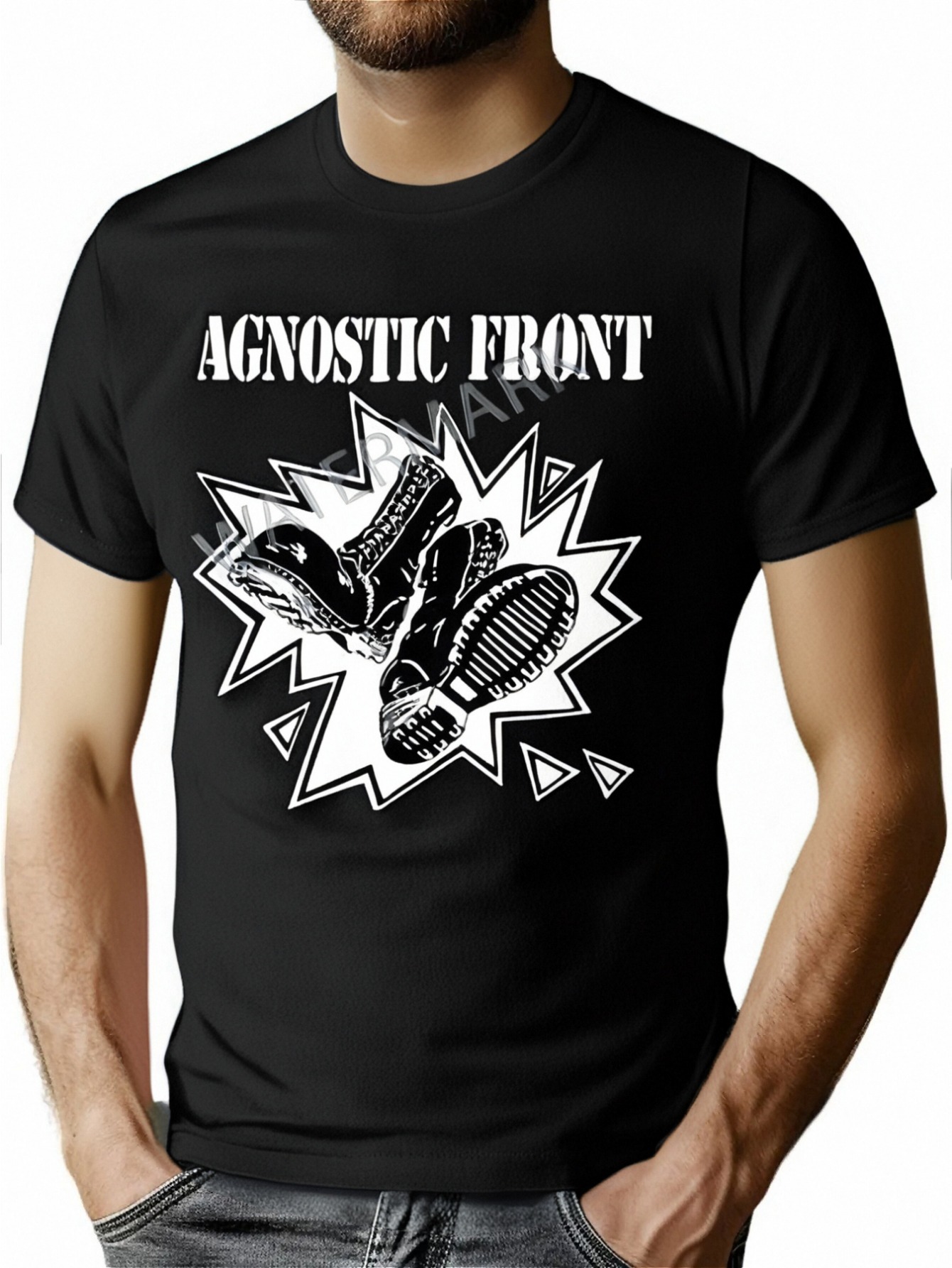 thumbnail image 1 of Agnostic Front Logo Band #2 T-Shirt 703012 funny Men's Short Sleeve Graphic T-shirt Collection black PX, 1 of 6