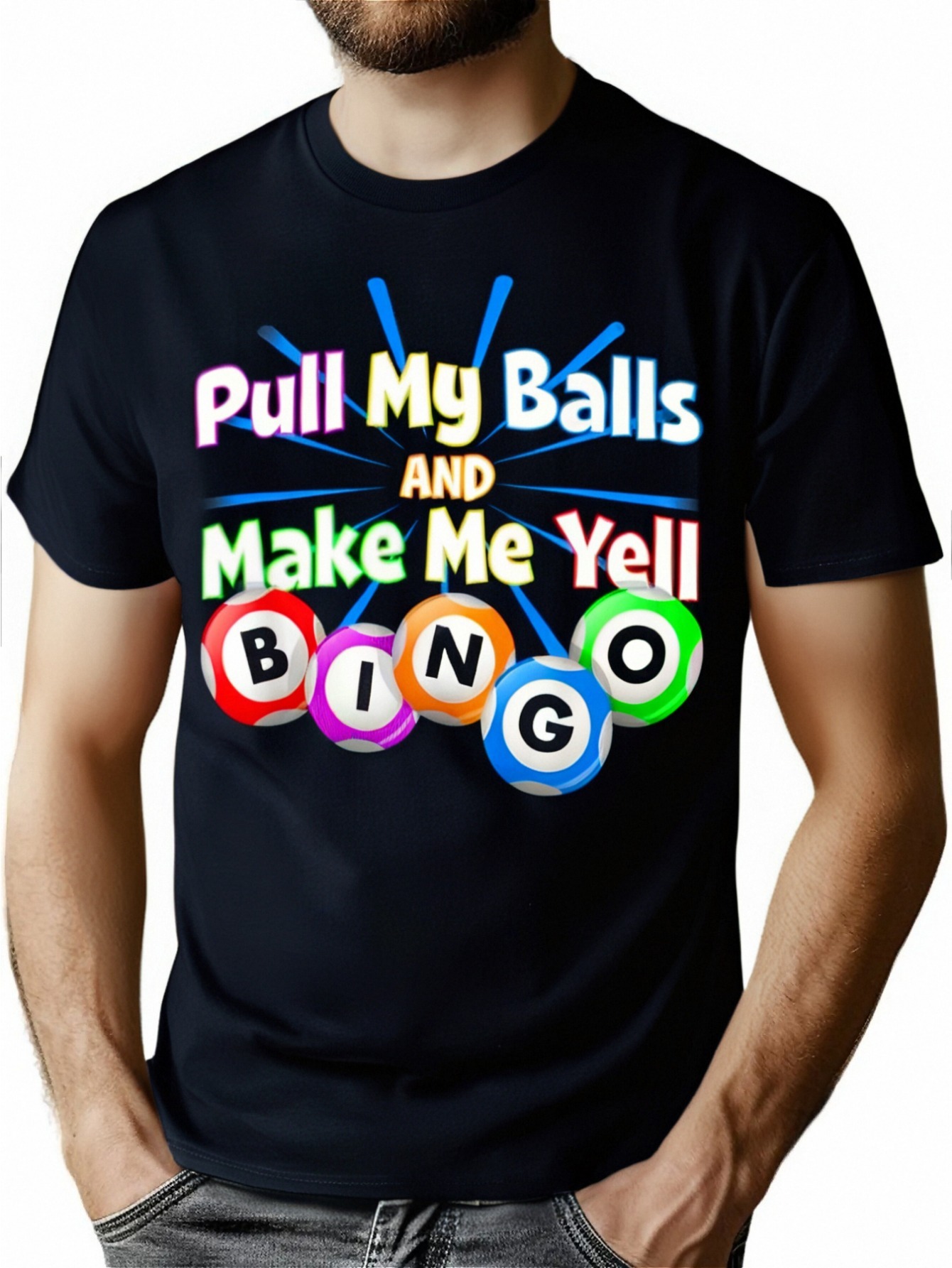 thumbnail image 1 of Men's "Pull My Balls and Make Me Yell" Bingo Graphic T-Shirt - Comfortable Cotton, Casual Round Neck, Ideal for Spring to Fall Fun, 1 of 6