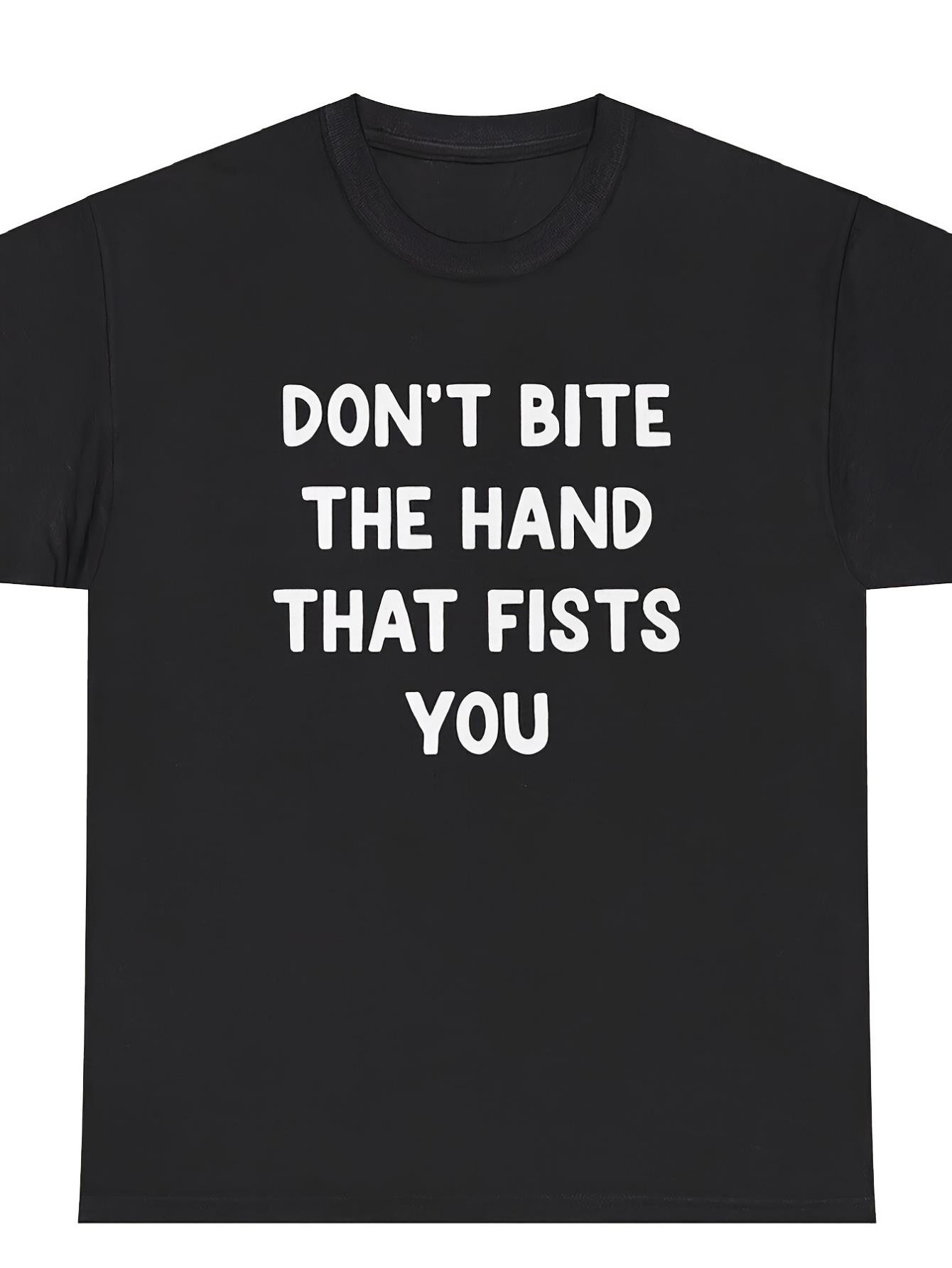 thumbnail image 2 of Funny 'Don't Bite Your Hands' Graphic Tee - Soft Cotton, Crew Neck, Casual Fit for Men, 2 of 7