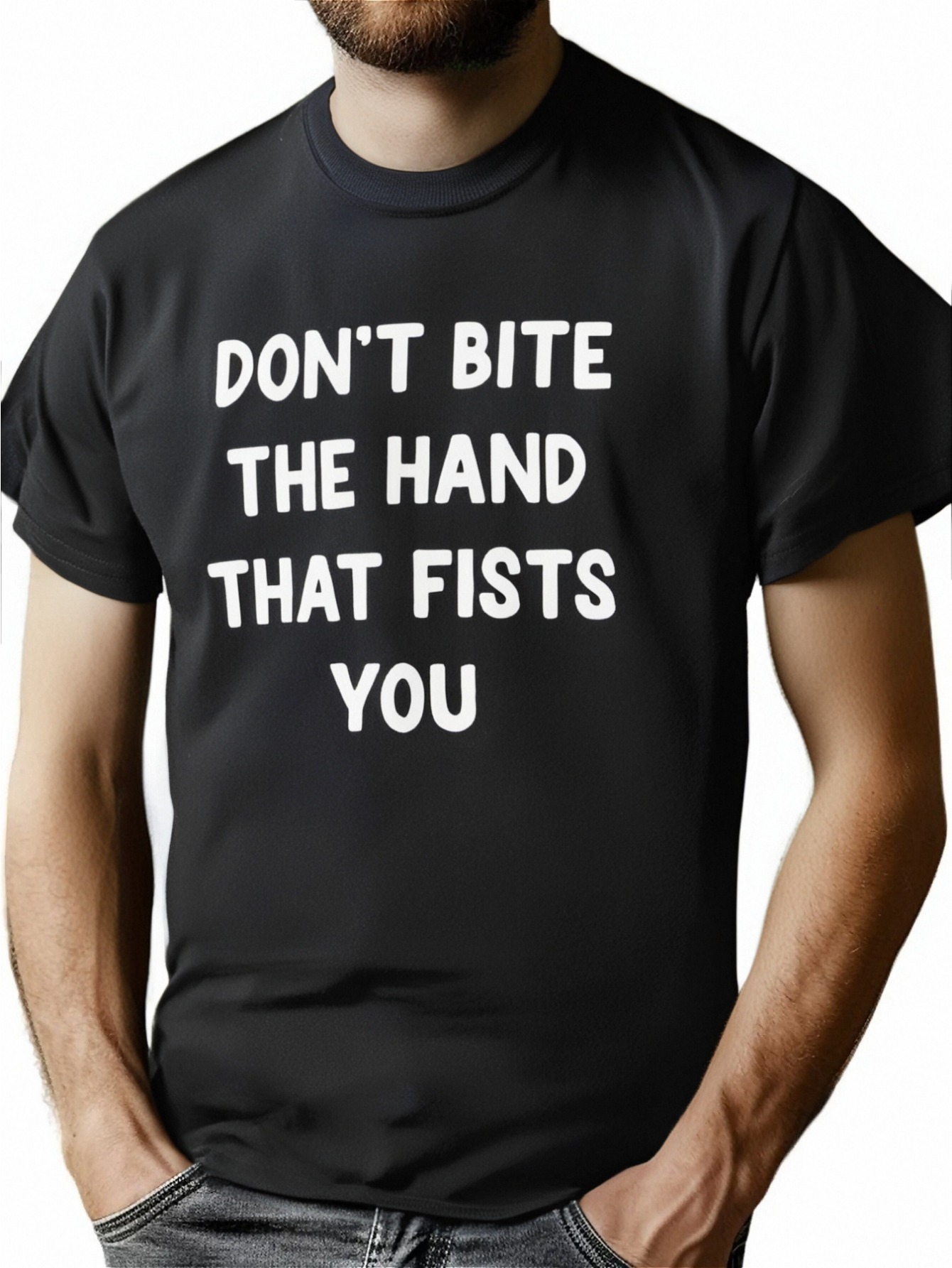 Funny 'Don't Bite Your Hands' Graphic Tee - Soft Cotton, Crew Neck, Casual Fit for Men