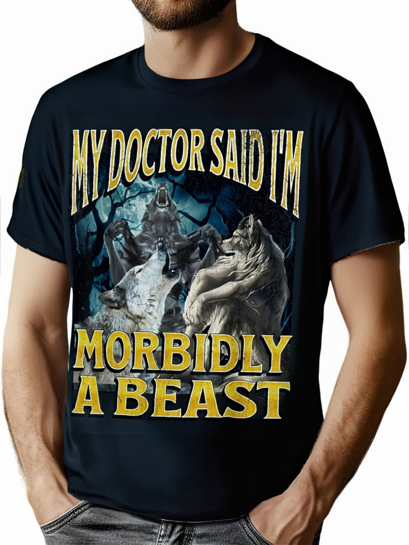 thumbnail image 1 of Morbidly A Beast Funny Cringe Alpha Werewolf Wolf Meme T-Shirt, 1 of 7
