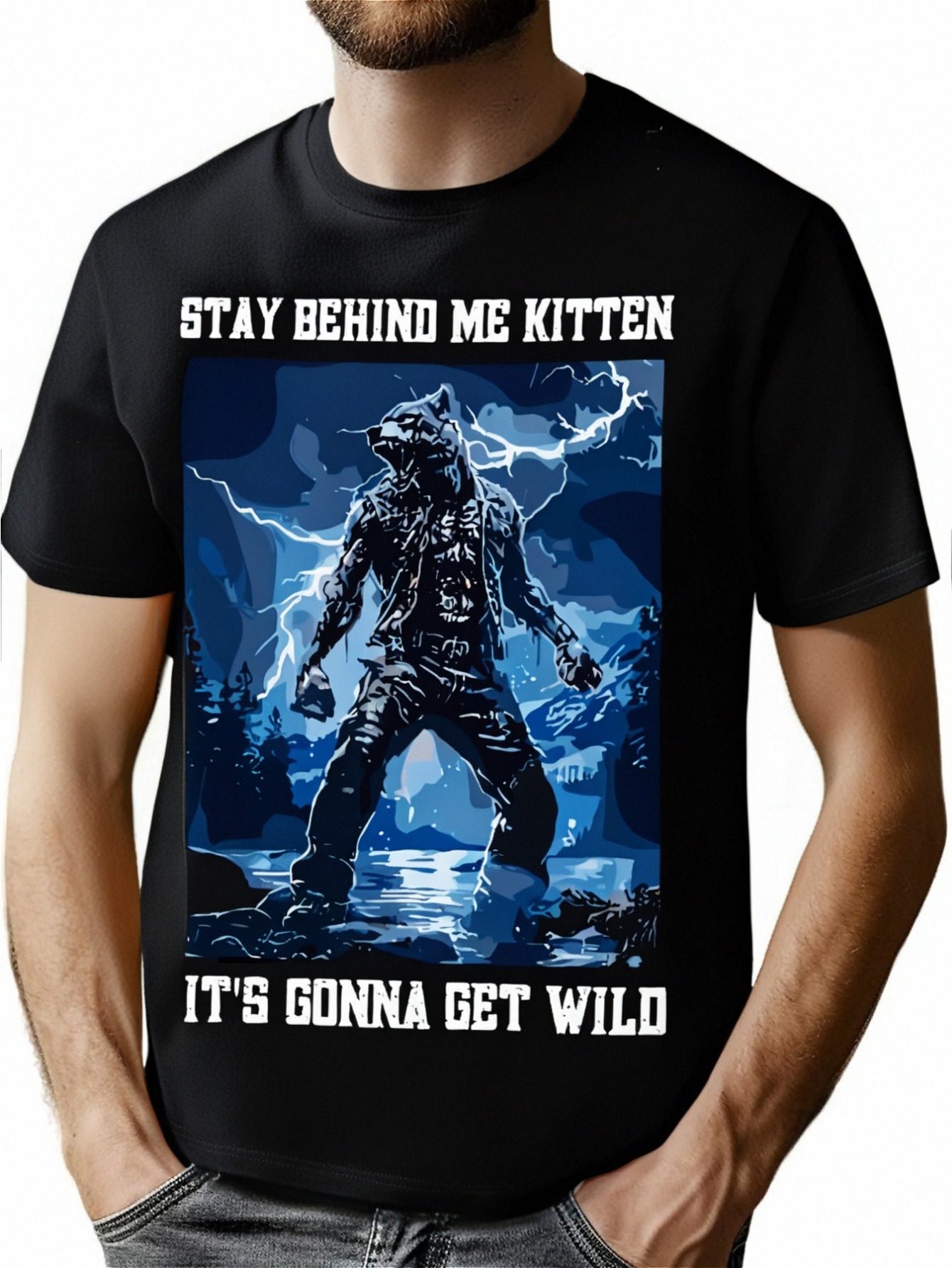 thumbnail image 1 of [Werewolf Meme Tee] Cringe Alpha Wolf T-Shirt - Stay Behind Me Kitten Werewolf Meme Design, 1 of 6