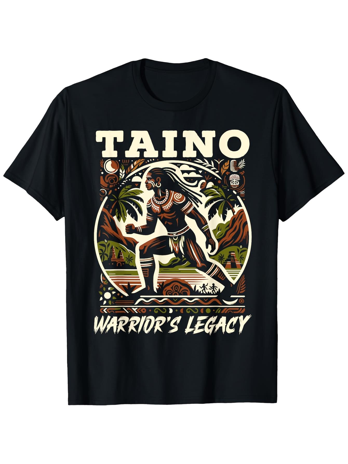 thumbnail image 2 of Taino Warrior Graphic Tee - 220g Cotton, Short Sleeve, Crew Neck - Puerto Rico & Caribbean Culture Inspired T-Shirt, 2 of 6