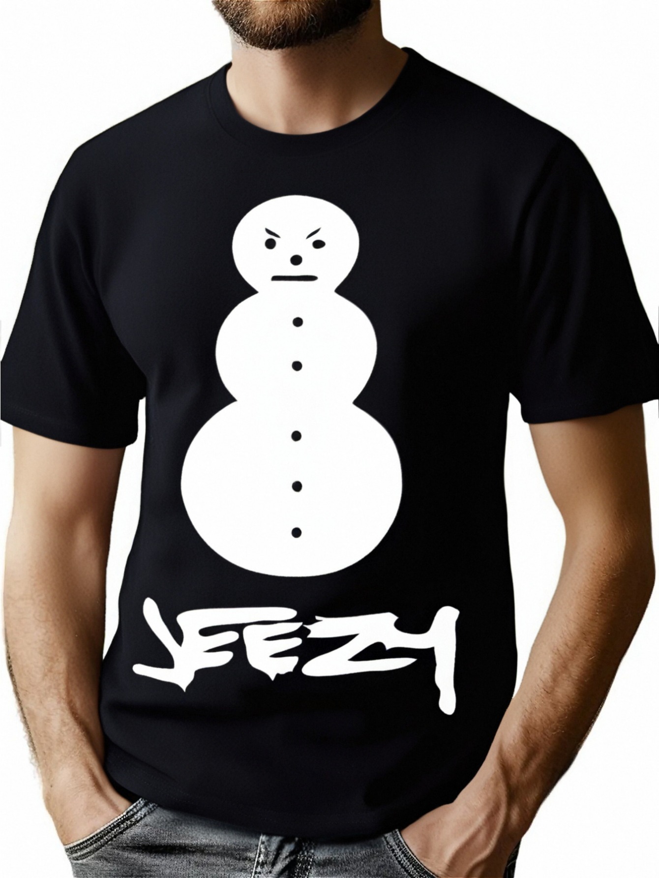 thumbnail image 1 of Young Jeezy Snowman Graphic T-Shirt, 100% Cotton Crew Neck Tee, Casual Hip Hop Style, Geometric Pattern, Knit Fabric, Regular Fit, with Applique Detail, for Men, Daily Wear, Sports & Outdoor Activiti, 1 of 6