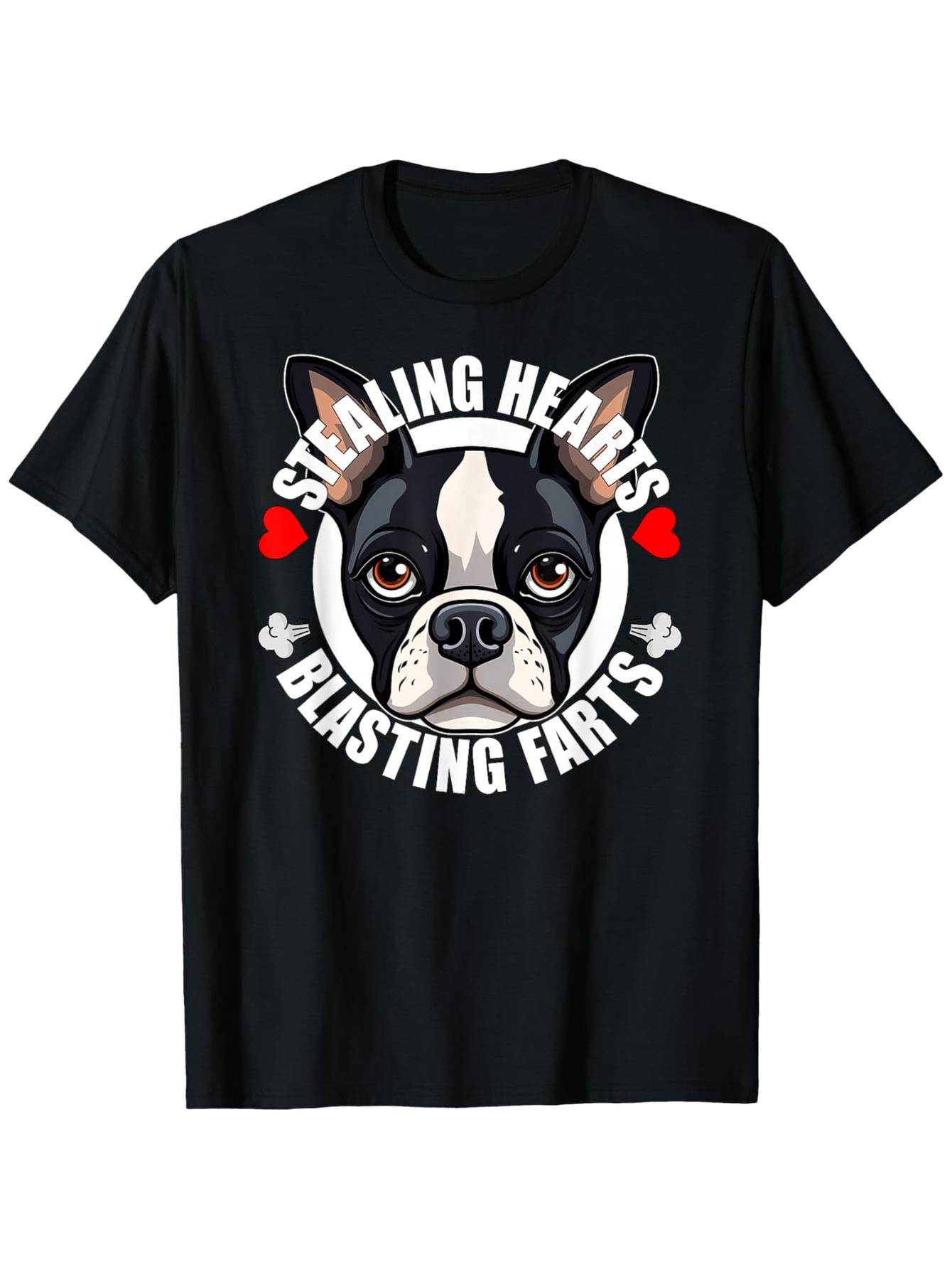 thumbnail image 1 of Funny Boston Terrier 'Stealing Hearts & Blasting Farts' Cute Dog T-Shirt - 100% Cotton, Soft & Comfortable, Sizes S-XXXL, Perfect for Casual Wear, 1 of 7