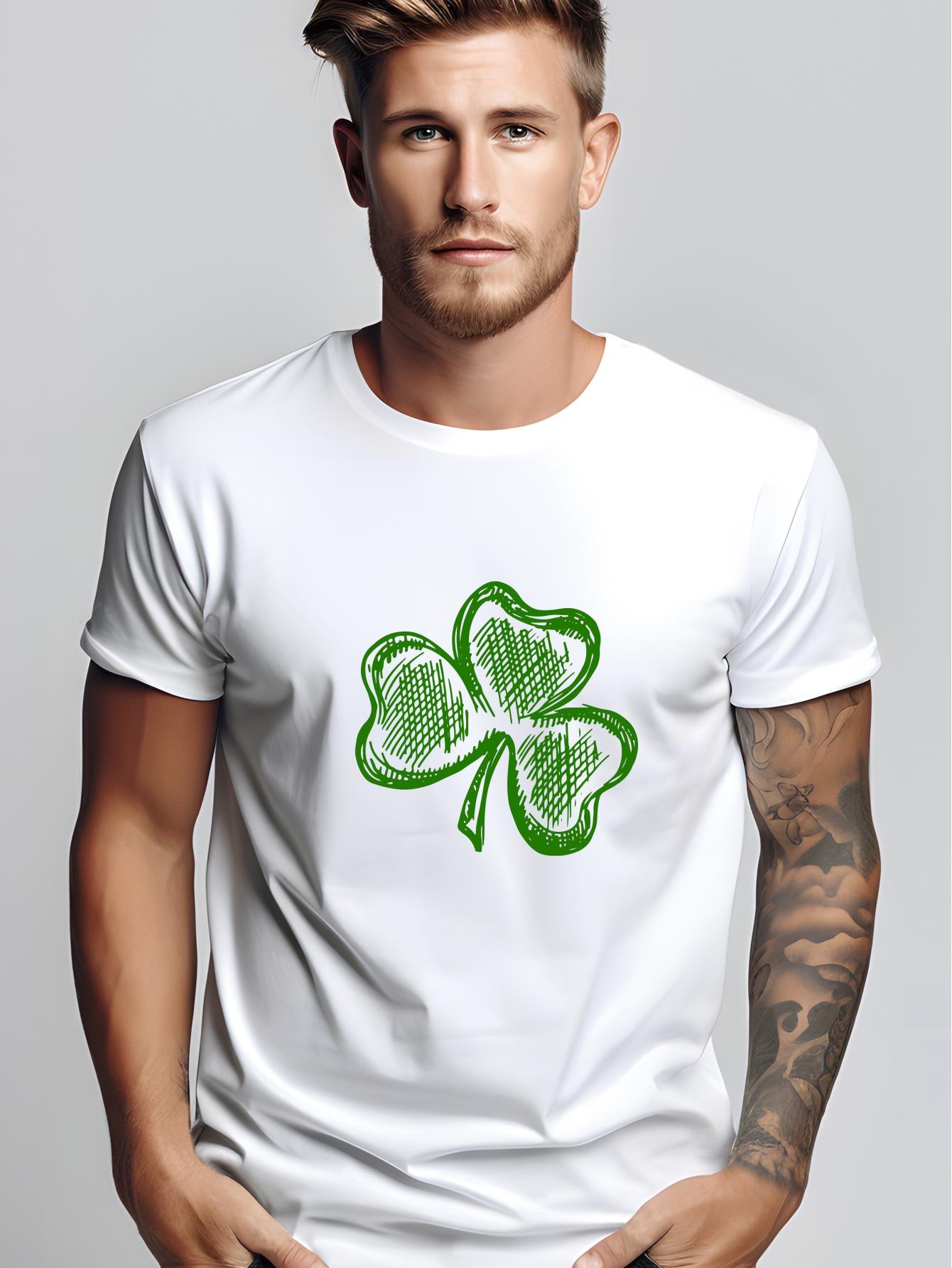 thumbnail image 1 of St. Patrick's Day Clover Print Men's Casual Crew Neck Pullovers Short Sleeve T-shirt For Spring And Summer, Fashion Pattern Crew Neck Tees For Men, 1 of 7