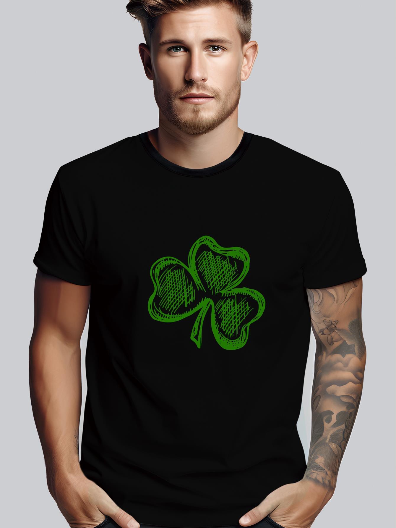 thumbnail image 2 of St. Patrick's Day Clover Print Men's Casual Crew Neck Pullovers Short Sleeve T-shirt For Spring And Summer, Fashion Pattern Crew Neck Tees For Men, 2 of 7