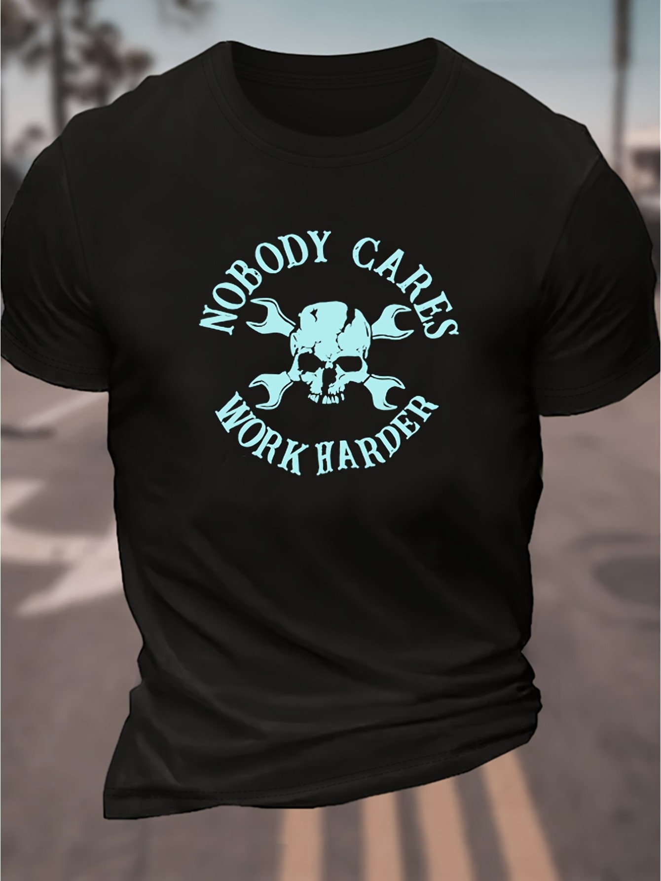 thumbnail image 1 of Letter And Skull Print Men's Creative Top, Casual Short Sleeve Crew Neck T-shirt, Men's Clothing For Summer Outdoor, 1 of 7